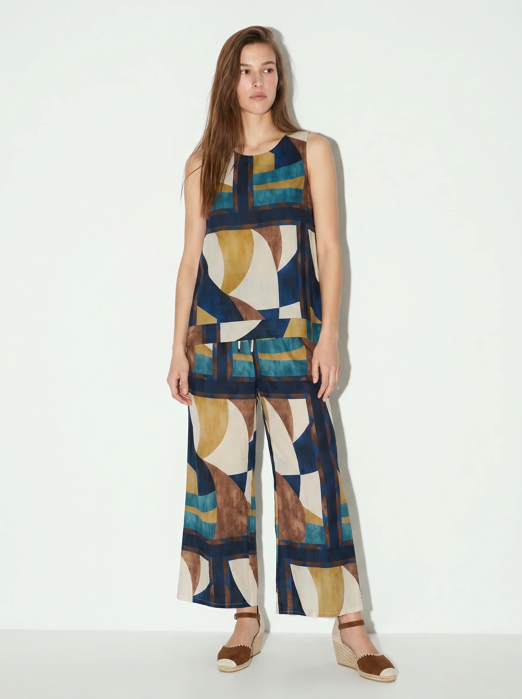 Pantaloni ampi con coulisse e stampa - Blu - Image 3