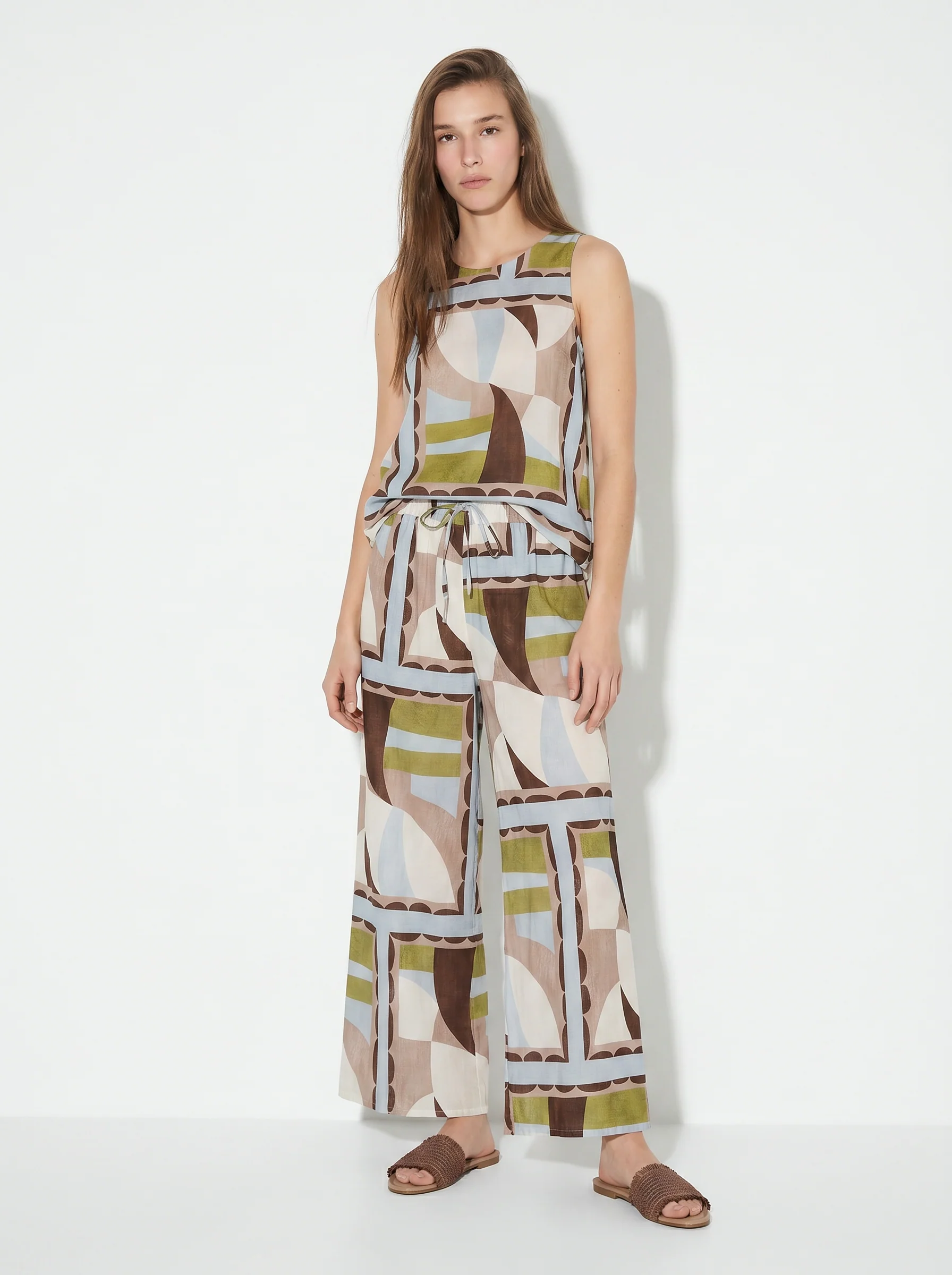 Pantaloni ampi con coulisse e stampa - Verde - Image 3