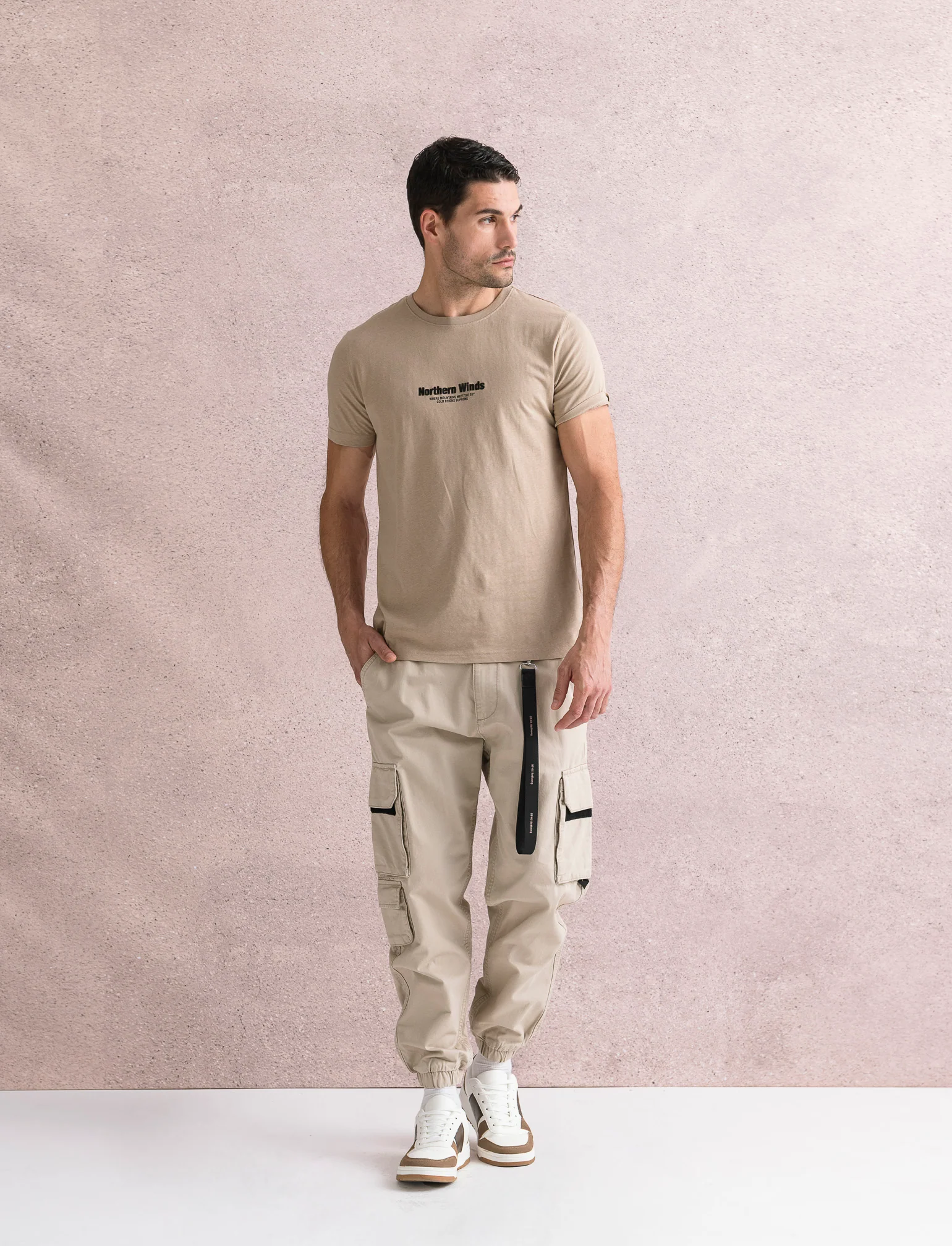 PANTALONI CARGO FIT CON ACCESSORIO - Beige - Image 4