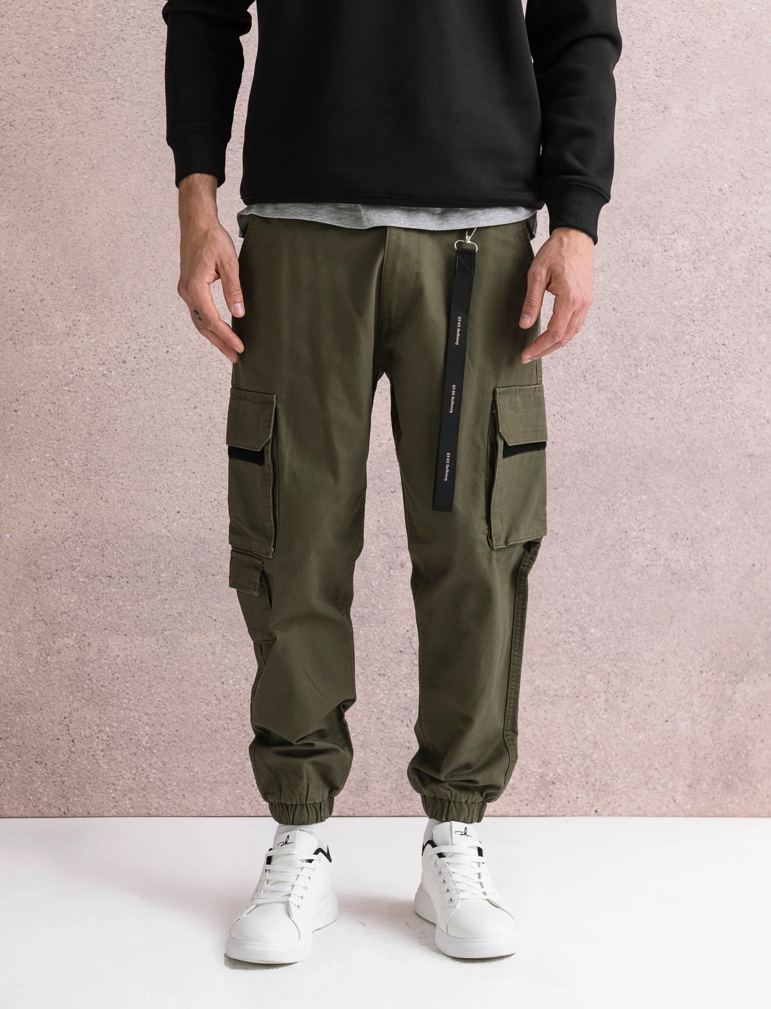 PANTALONI CARGO FIT CON ACCESSORIO - Verde militare - Image 3