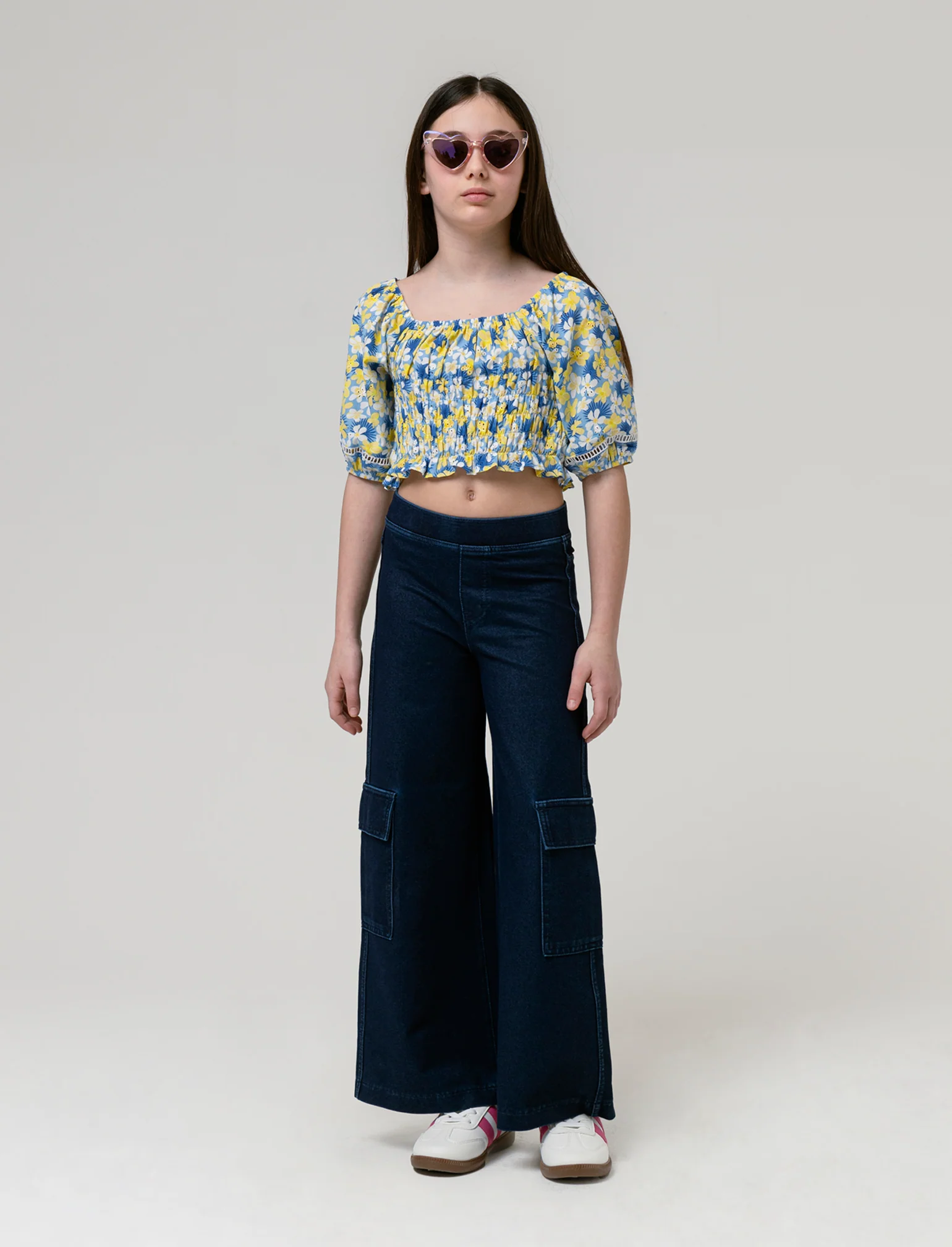 Pantaloni cargo gamba larga effetto denim da bambina - Denim - Image 3