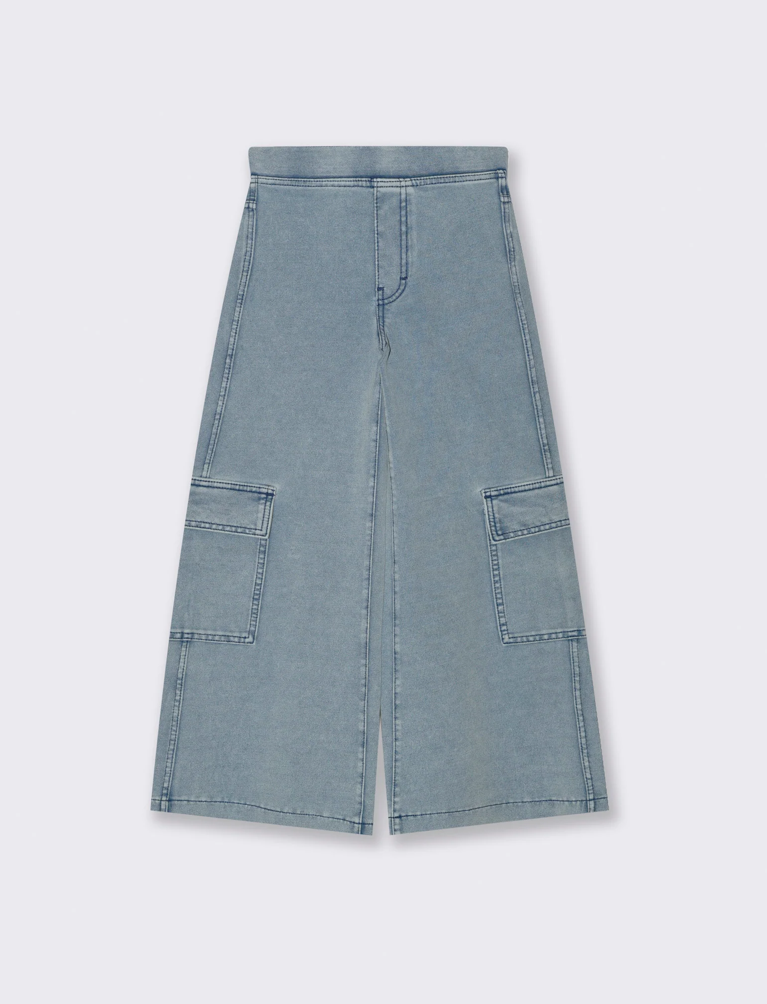 Pantaloni cargo gamba larga effetto denim da bambina - Denim chiaro - Image 4