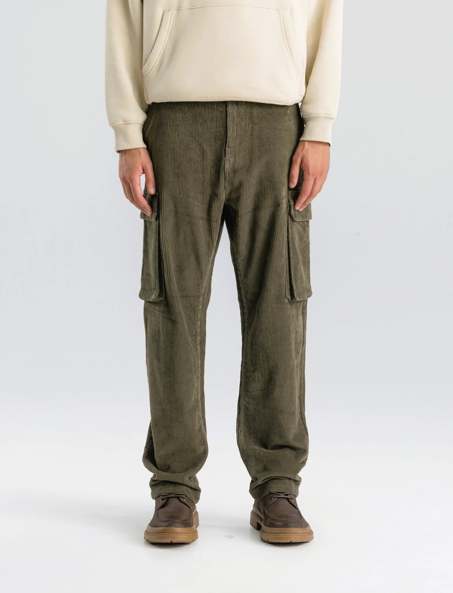 PANTALONI CARGO IN VELLUTO STRAIGHT FIT - Verde kaki - Image 4