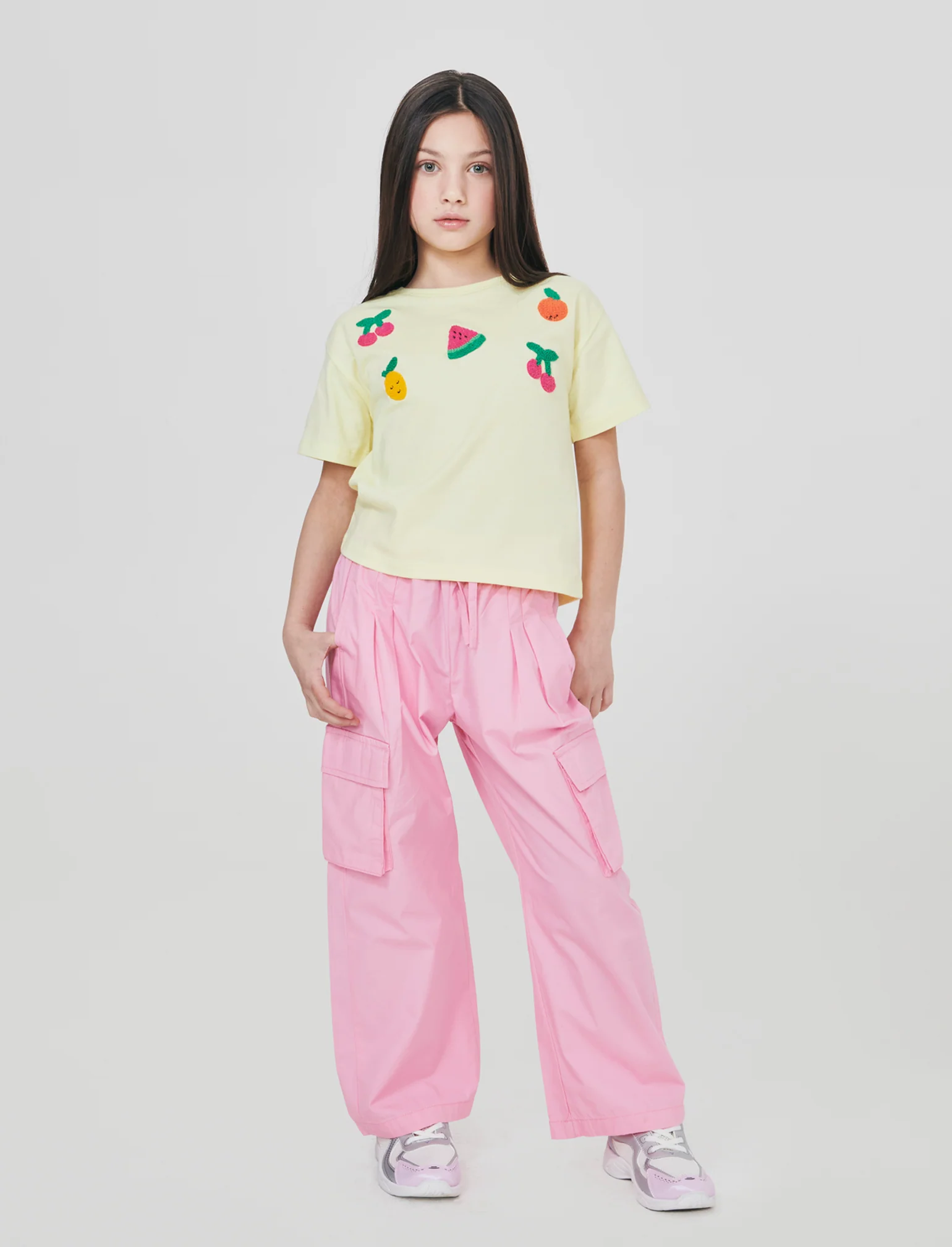 Pantaloni cargo lunghi in cotone a gamba larga - Rosa - Image 3