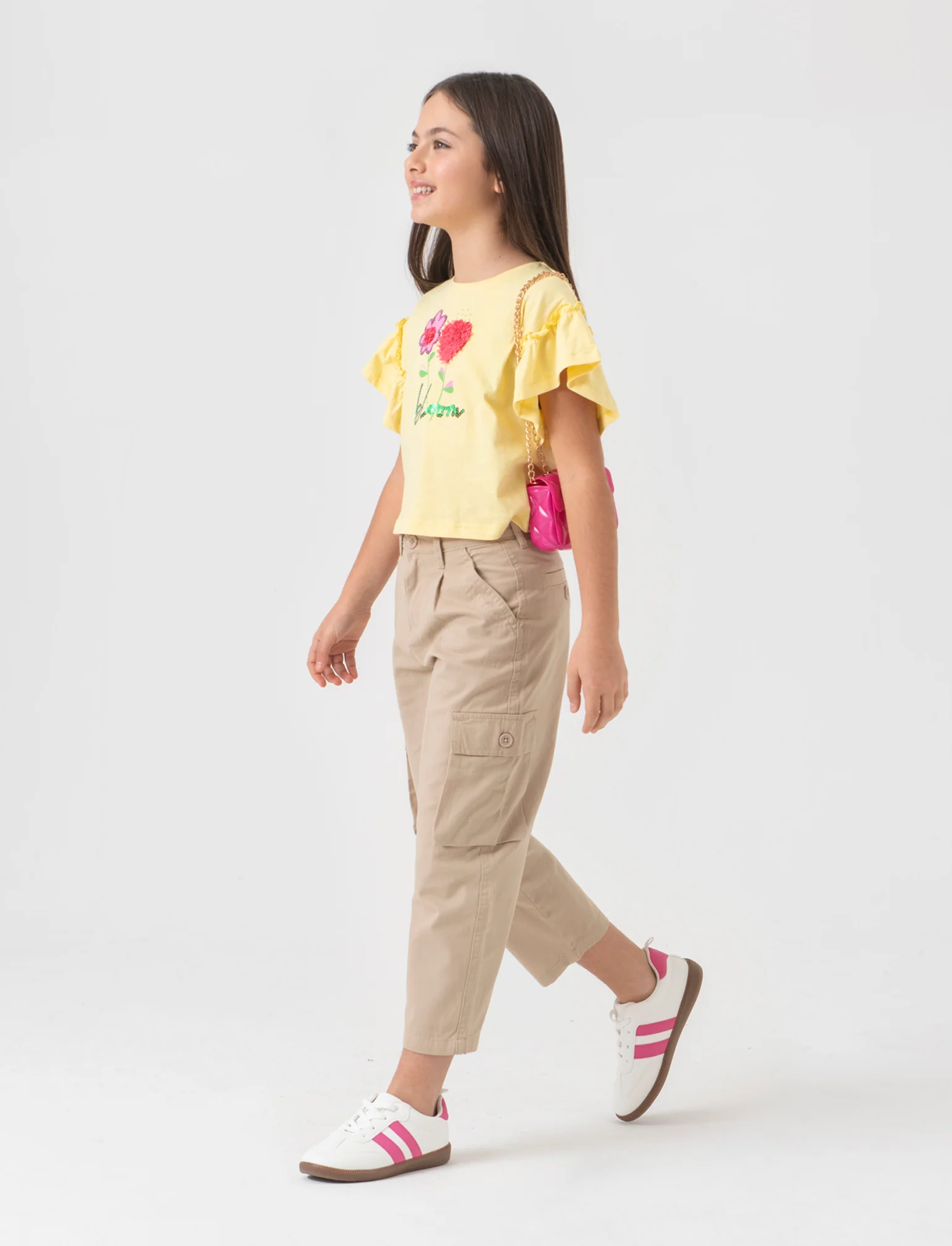 Pantaloni cargo mom fit da bambina - Beige