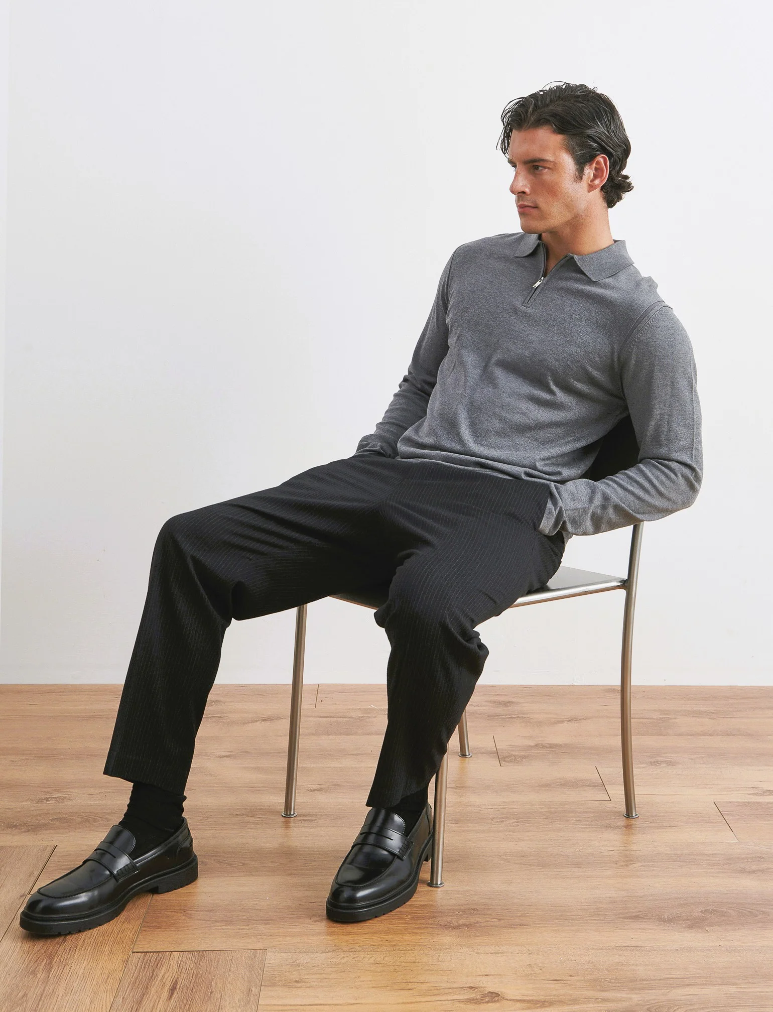 PANTALONI CHINO GESSATI EASY FORMAL FIT - Nero - Image 3