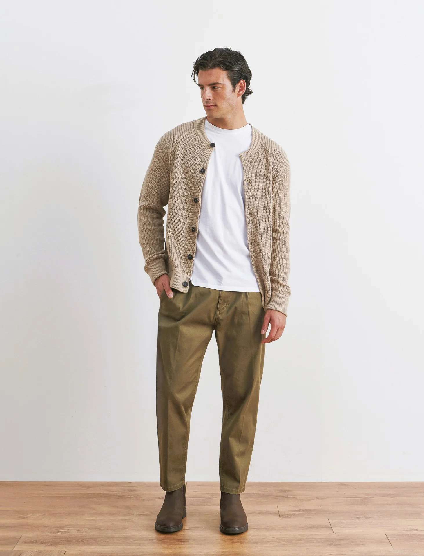 PANTALONI CHINO IN COTONE STRETCH REGULAR FIT - Grigio fango - Image 3