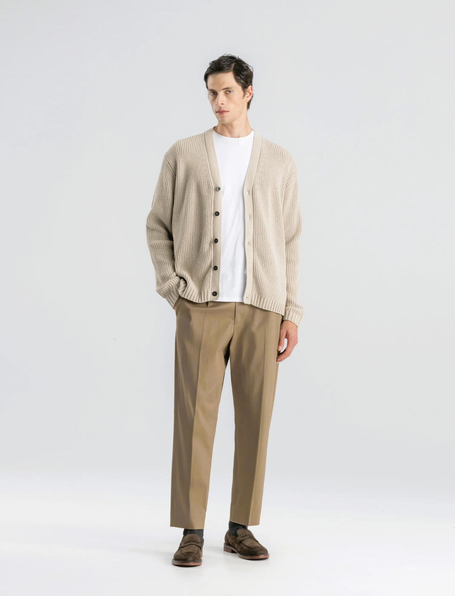 PANTALONI CHINO IN COTONE STRETCH RELAXED EASY PANT FIT - Verde kaki - Image 3