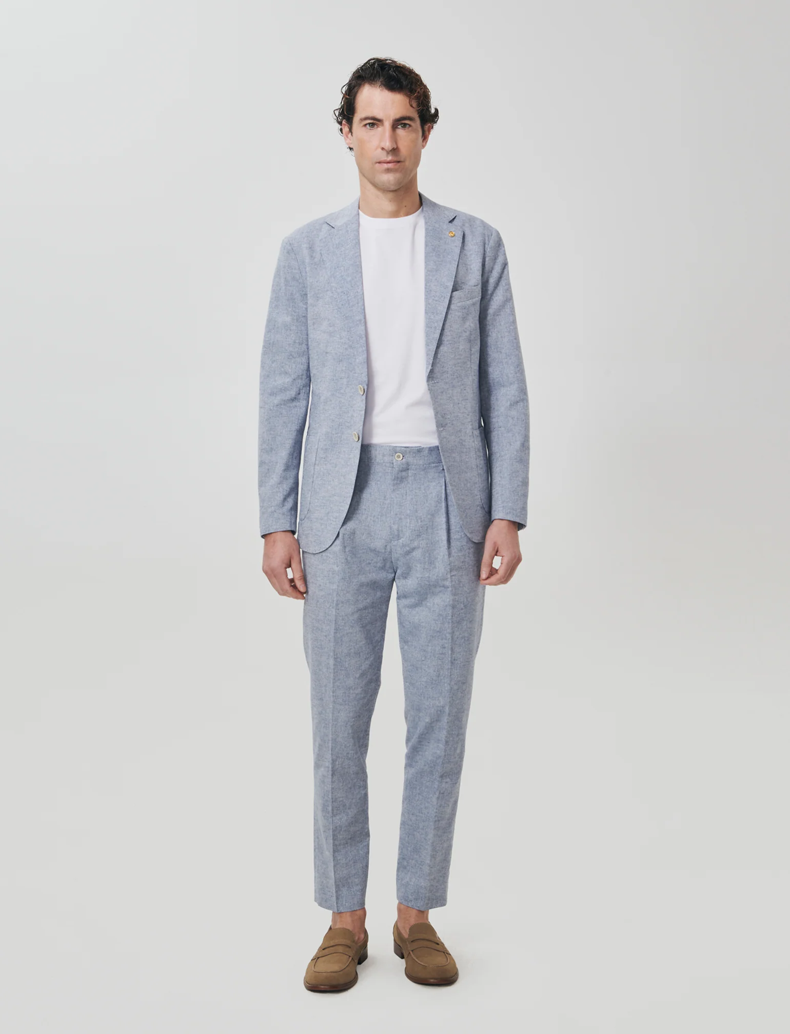 Pantaloni Chino in Tessuto Misto Lino - Blu - Image 3