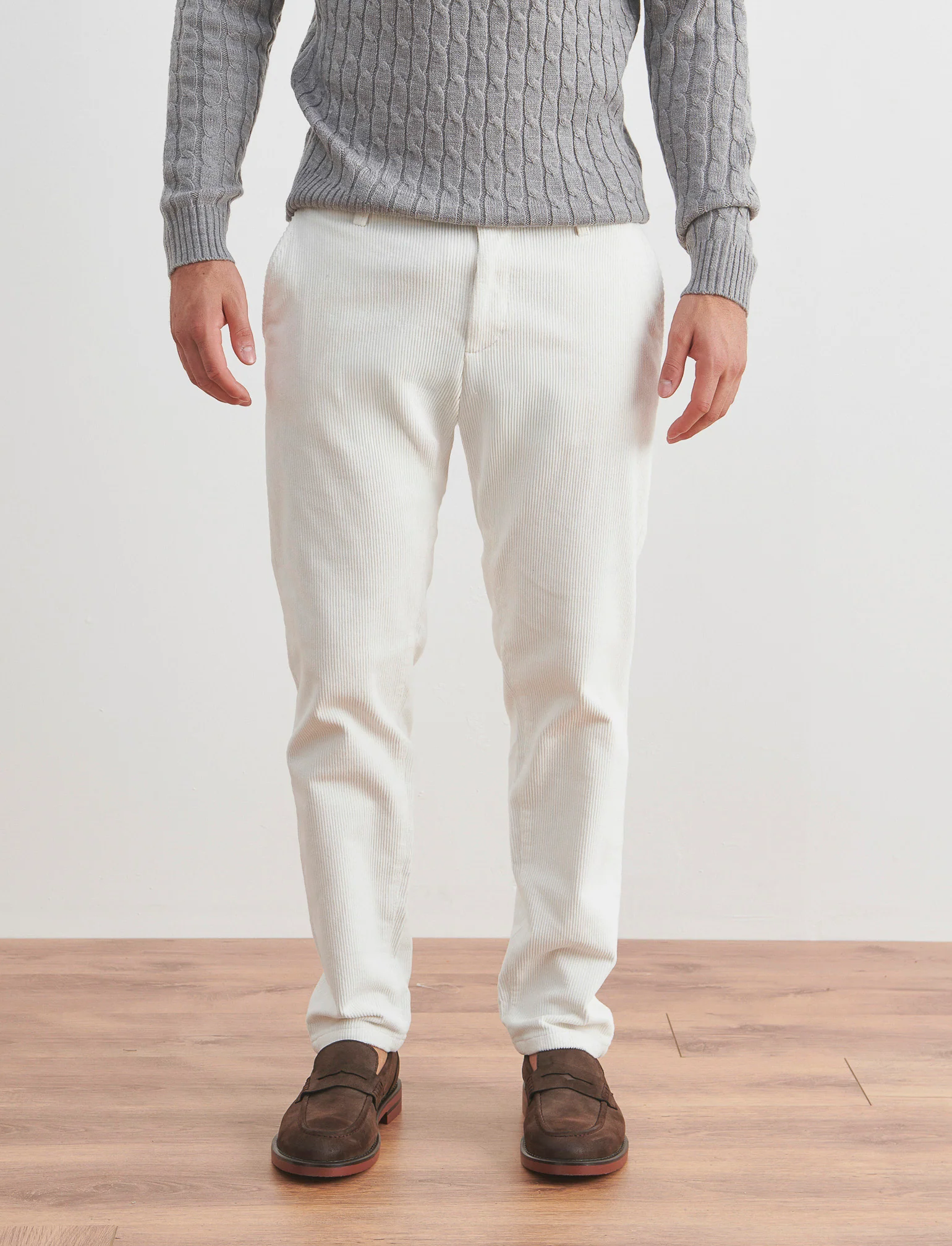 PANTALONI CHINO IN VELLUTO - Bianco - Image 2