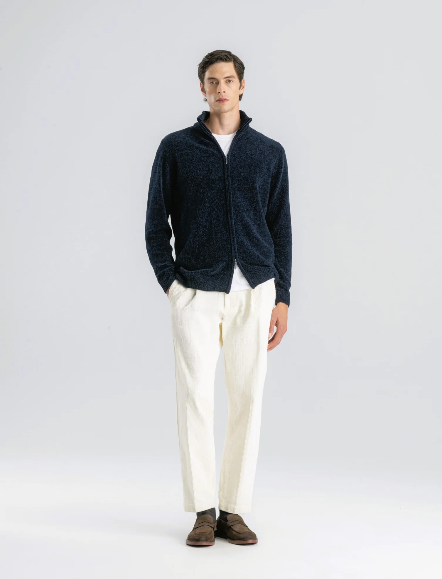 PANTALONI CHINO  IN VELLUTO STRAIGHT FIT - Bianco - Image 3