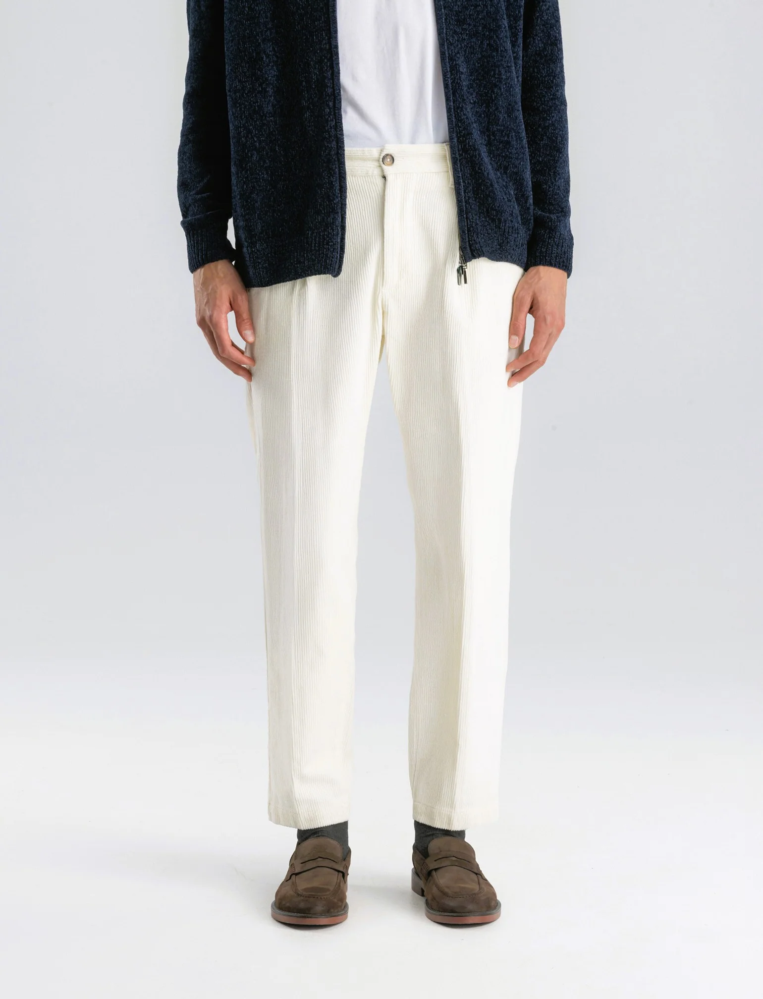 PANTALONI CHINO  IN VELLUTO STRAIGHT FIT - Bianco - Image 4