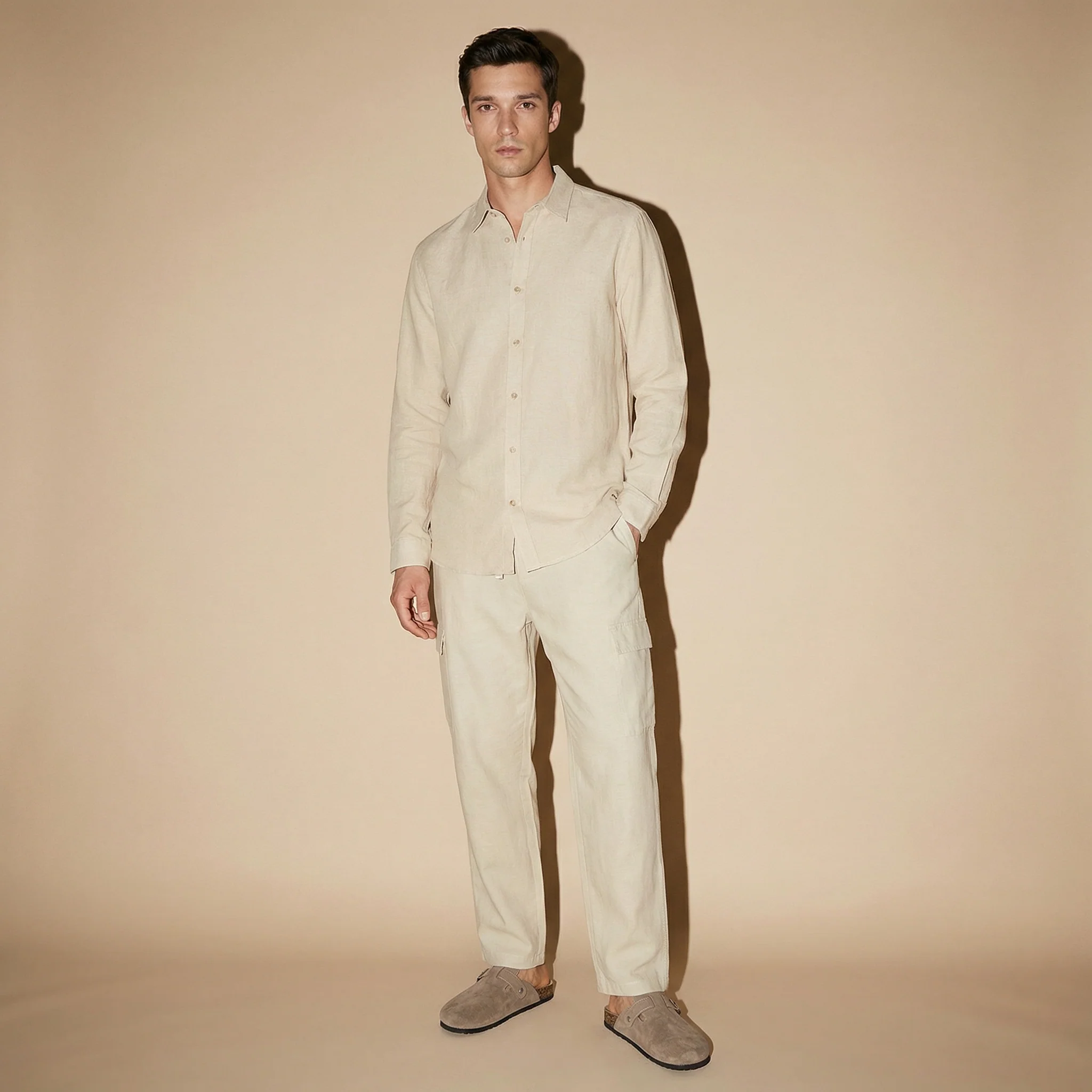 Pantaloni Chino Jogger Cargo Misto Lino - Beige ecru - Image 3