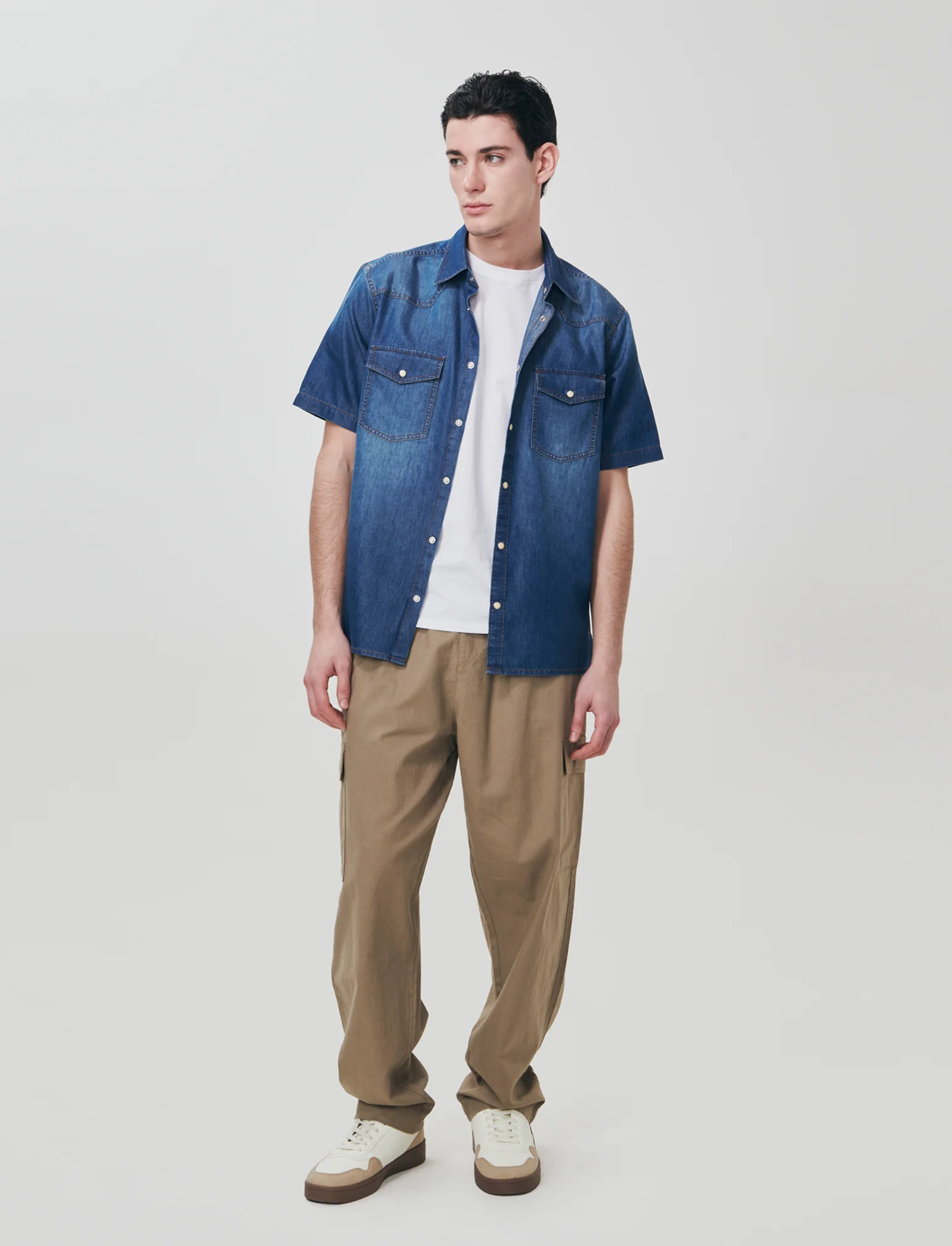 Pantaloni Chino Jogger Cargo Misto Lino - Verde kaki - Image 3