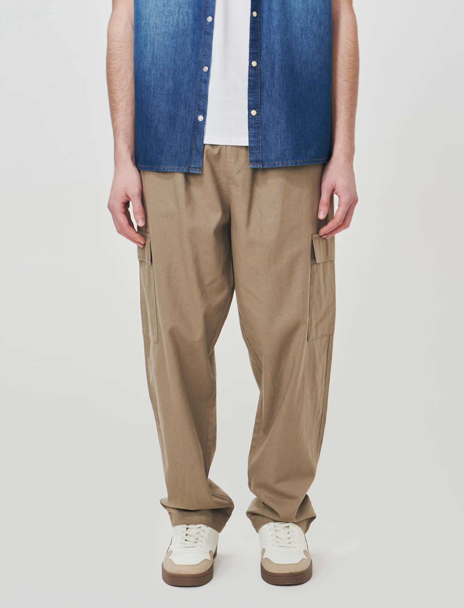 Pantaloni Chino Jogger Cargo Misto Lino - Verde kaki - Image 4