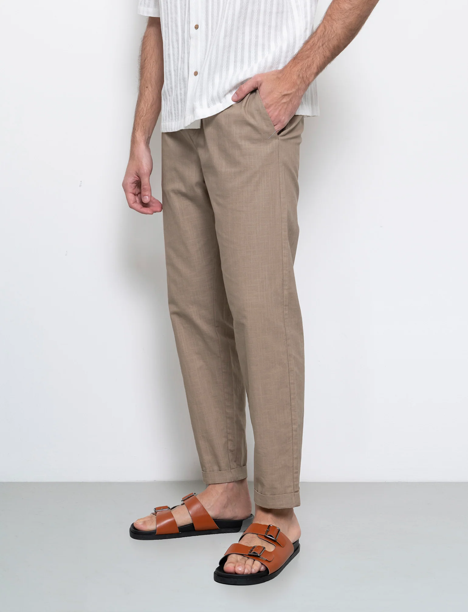 Pantaloni chino jogger cotone slub da uomo - Grigio tortora