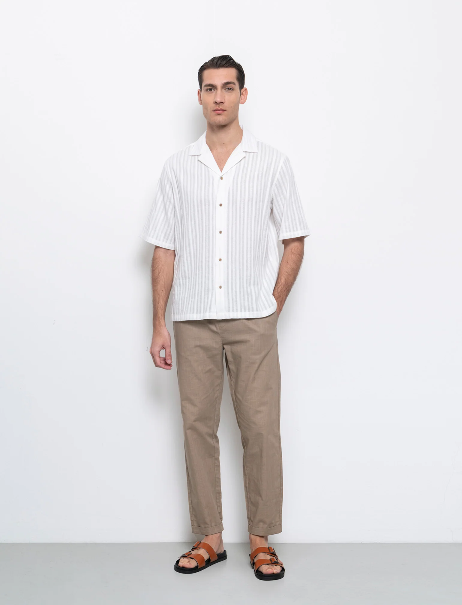 Pantaloni chino jogger cotone slub da uomo - Grigio tortora - Image 2