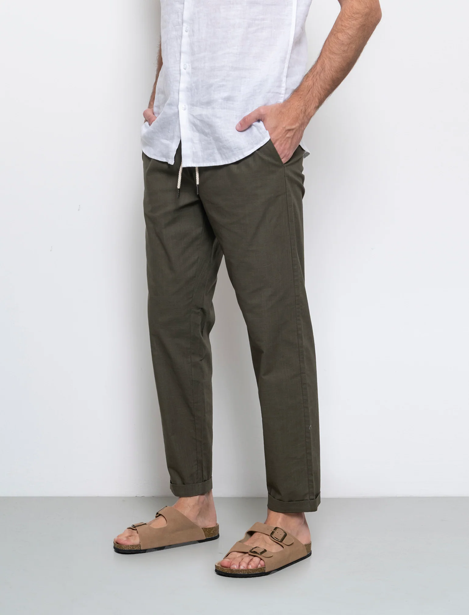 Pantaloni chino jogger cotone slub da uomo - Verde kaki