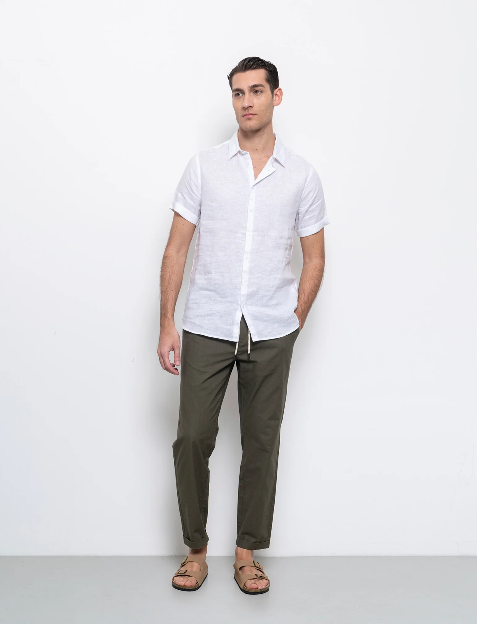 Pantaloni chino jogger cotone slub da uomo - Verde kaki - Image 3
