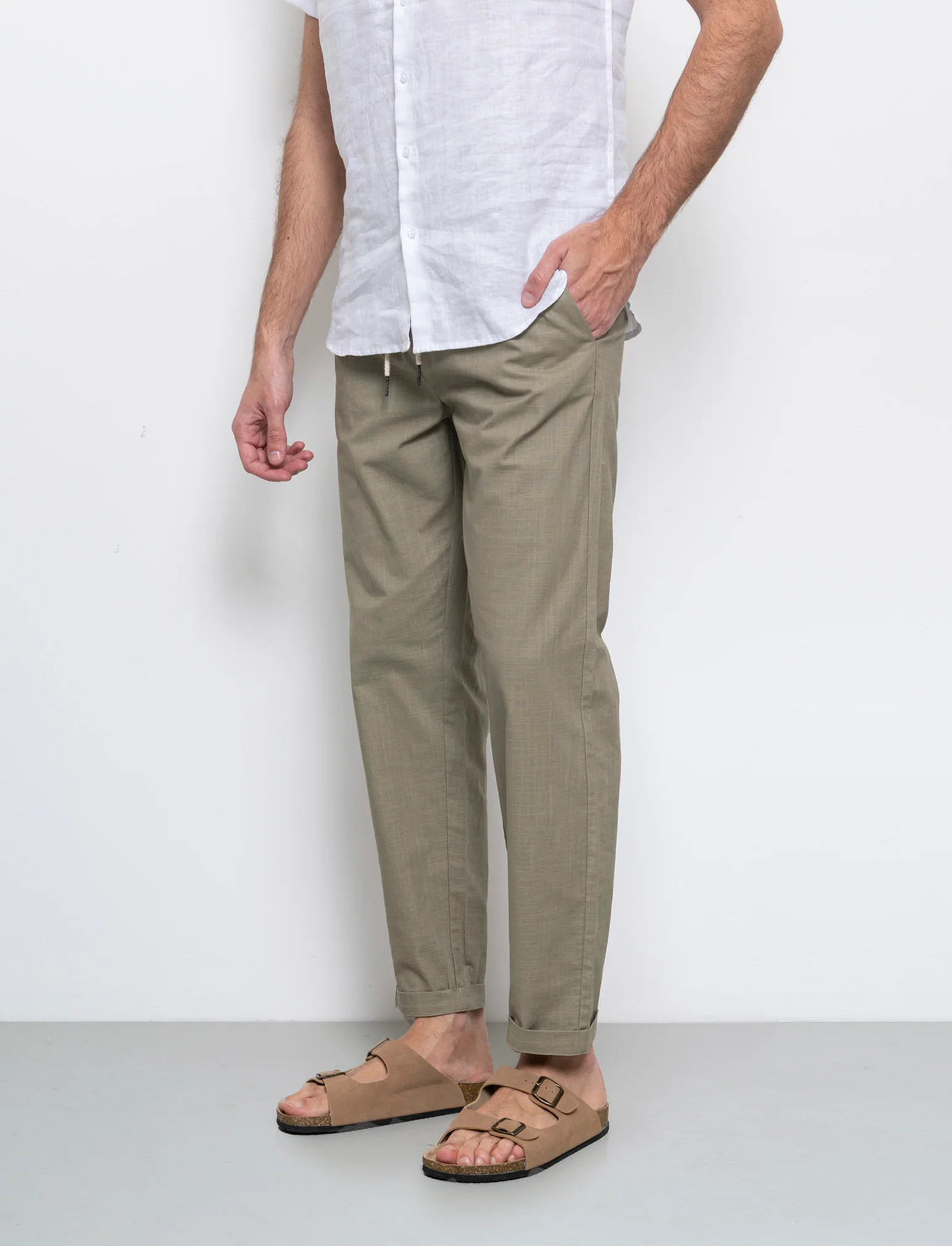 Pantaloni chino jogger cotone slub da uomo - Verde salvia