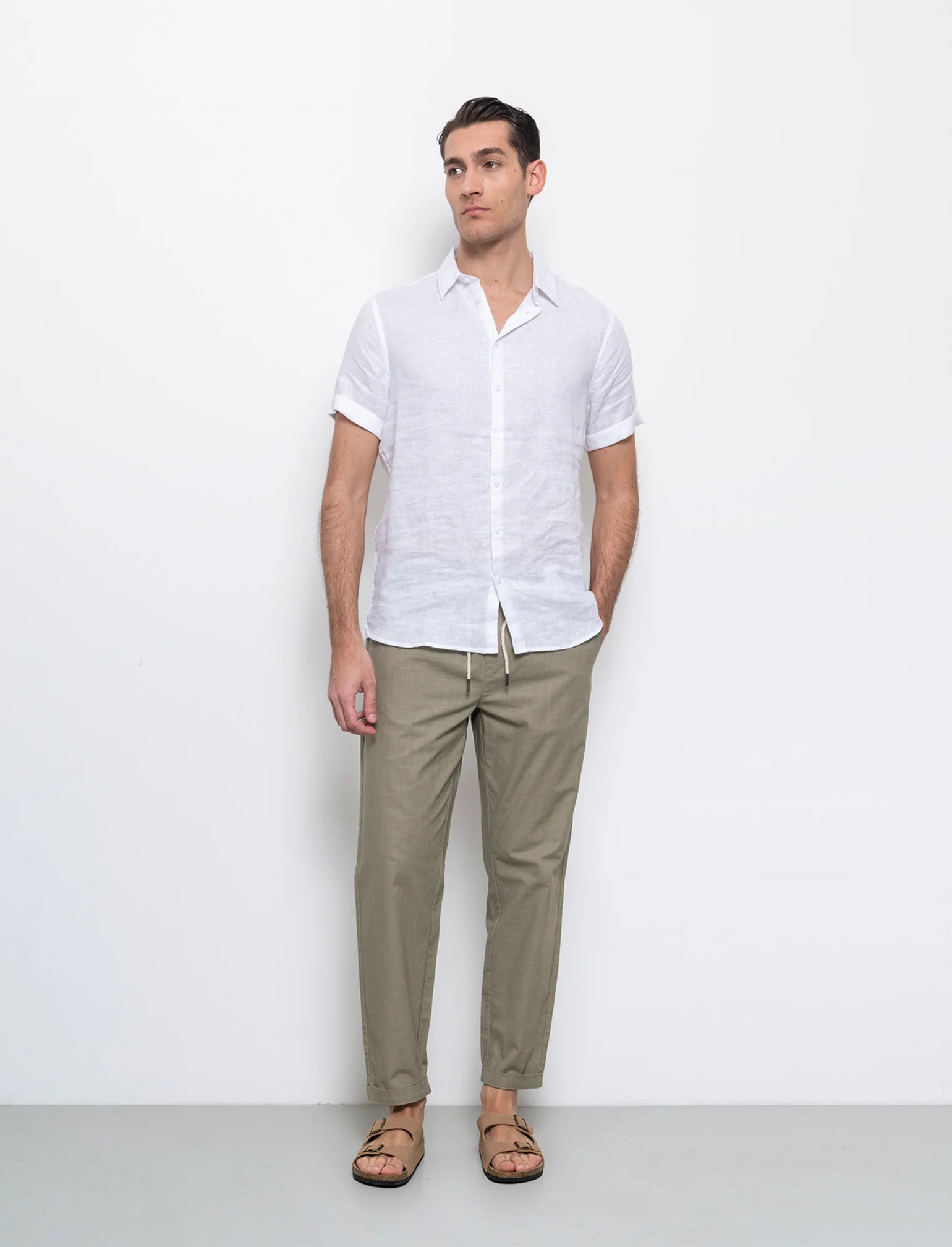 Pantaloni chino jogger cotone slub da uomo - Verde salvia - Image 3