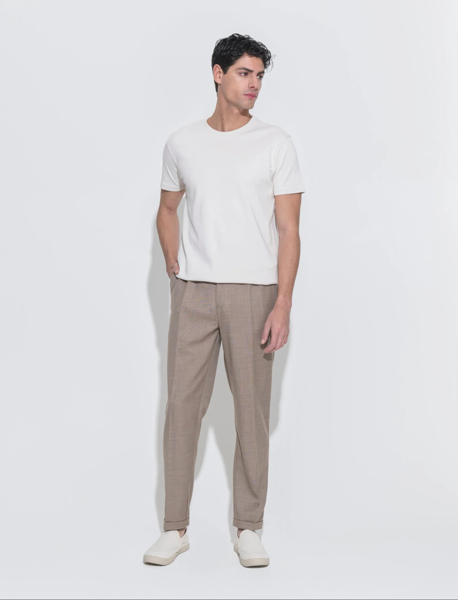 Pantaloni chino jogger effetto fil a fil da uomo - Grigio fango - Image 3