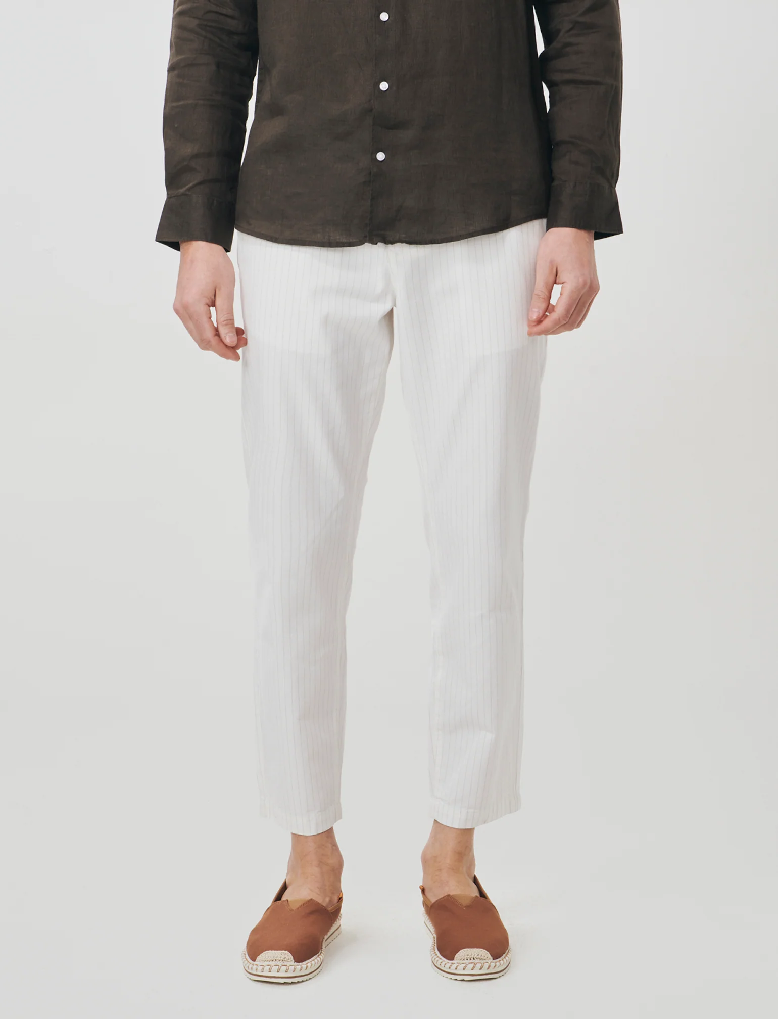 Pantaloni Chino Jogger Mistalino a Righe - Bianco - Image 4
