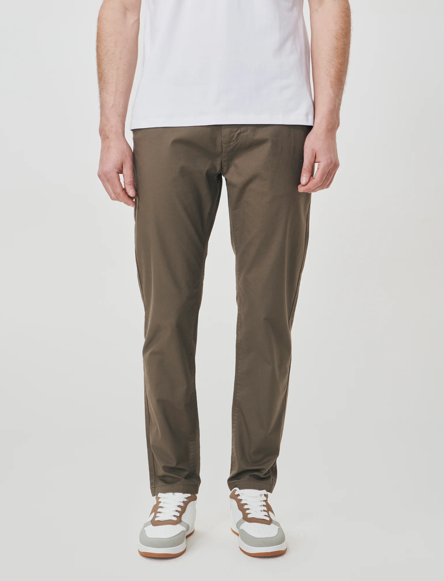 Pantaloni Chino Slim Fit in Cotone Stretch - Grigio fango - Image 3
