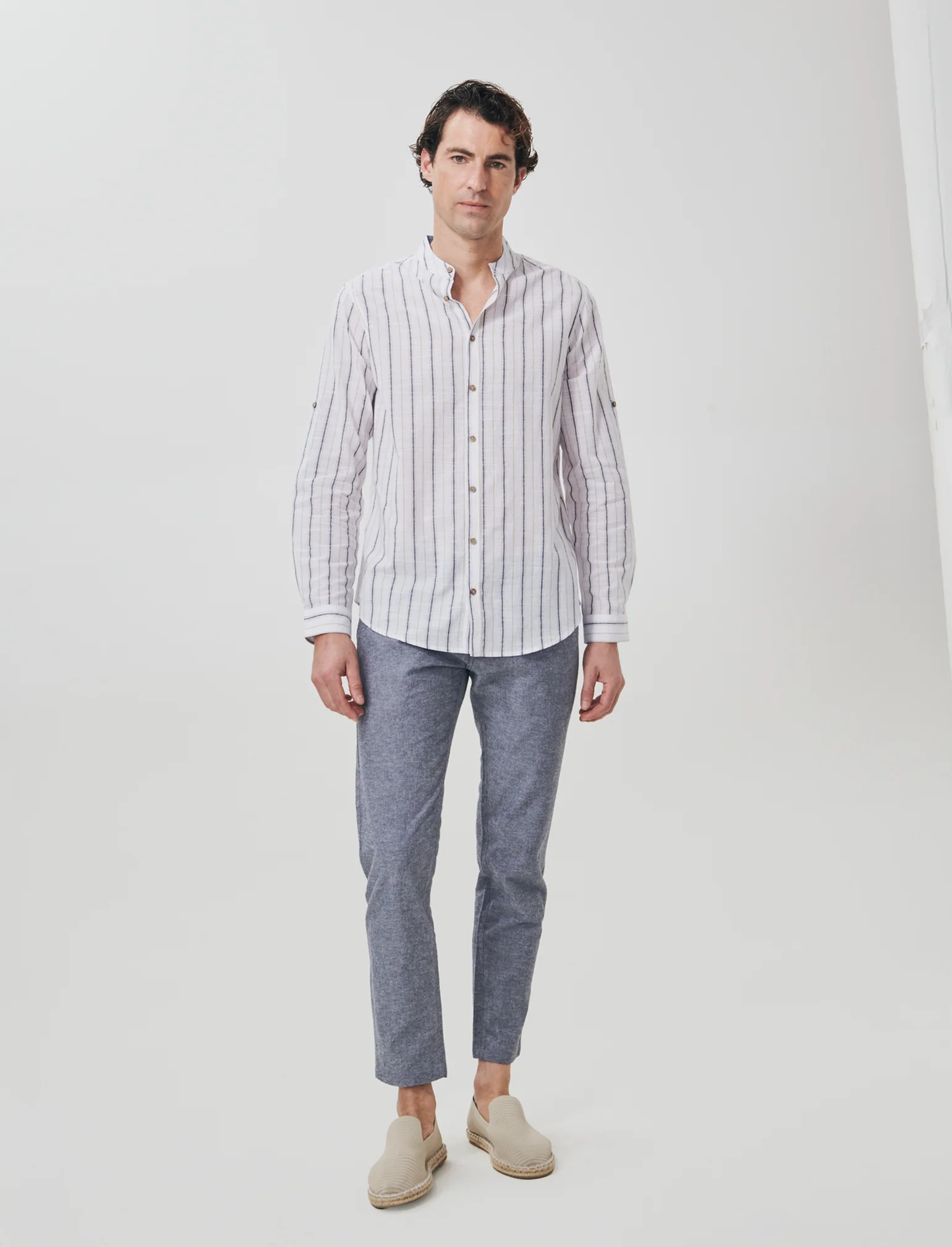 Pantaloni Chino Slim Fit in Lino - Blu - Image 3