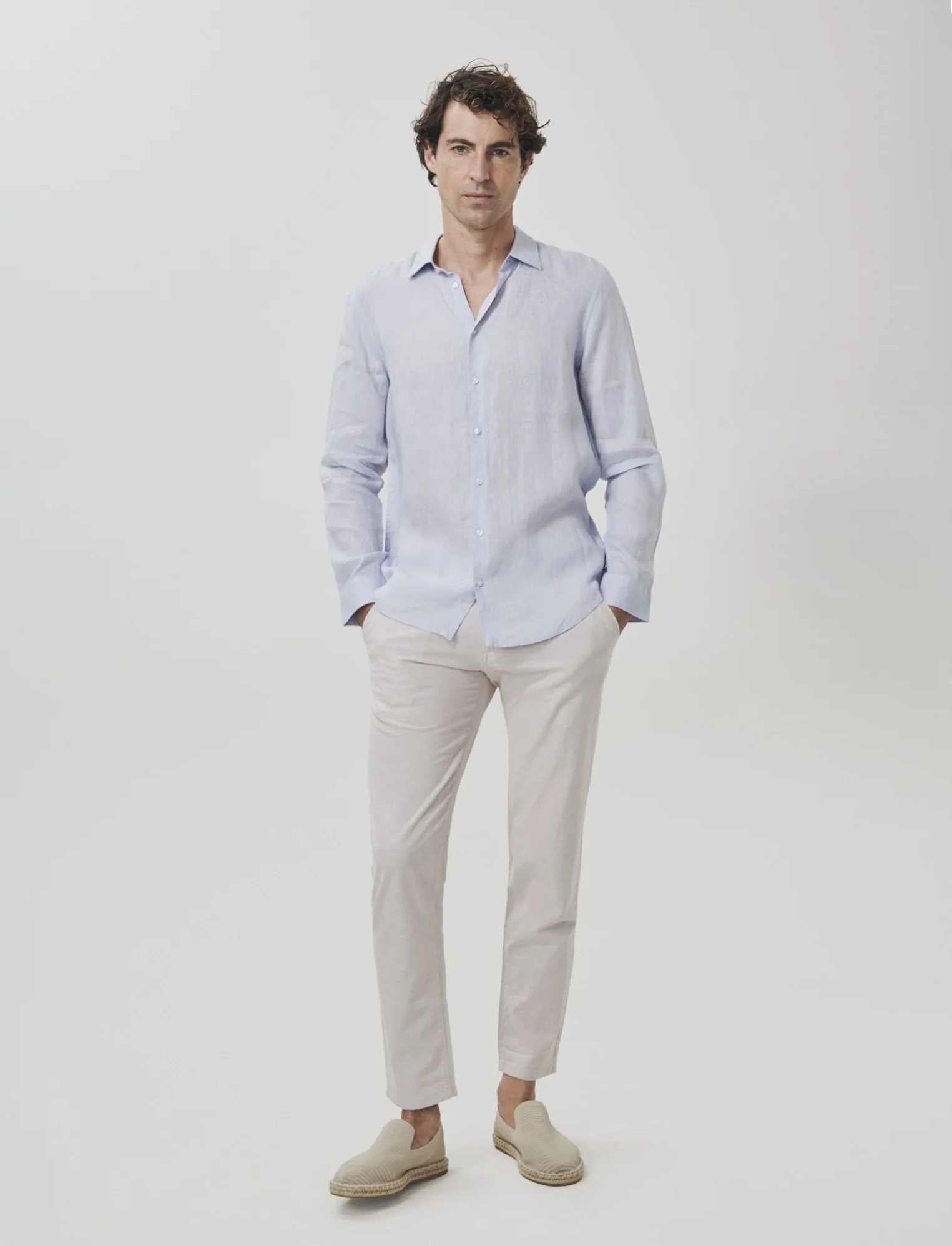 Pantaloni Chino Slim Fit in Lino - Sabbia - Image 3