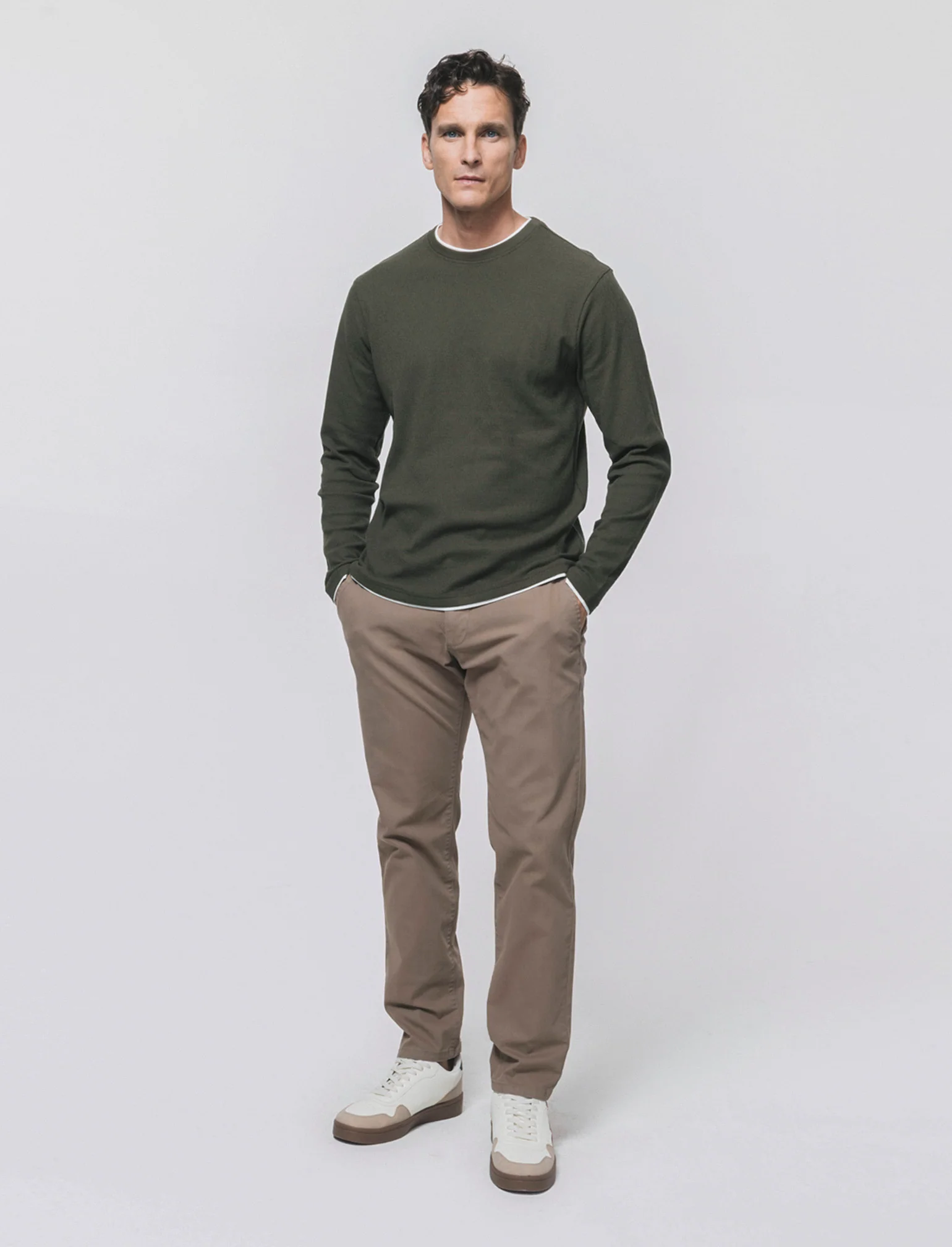 Pantaloni Chino Slim Fit in Twill Cotone - Verde kaki - Image 3