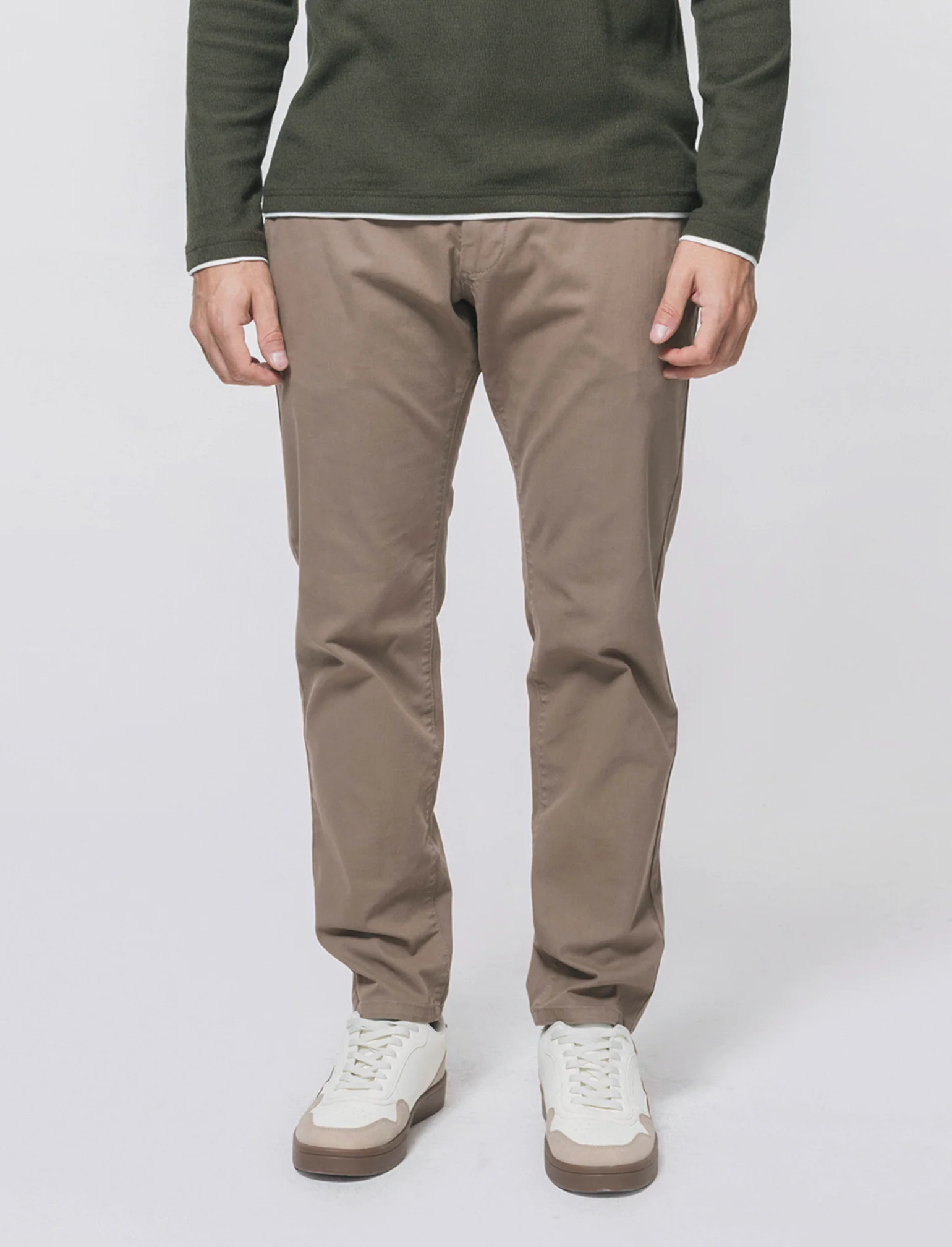 Pantaloni Chino Slim Fit in Twill Cotone - Verde kaki - Image 4