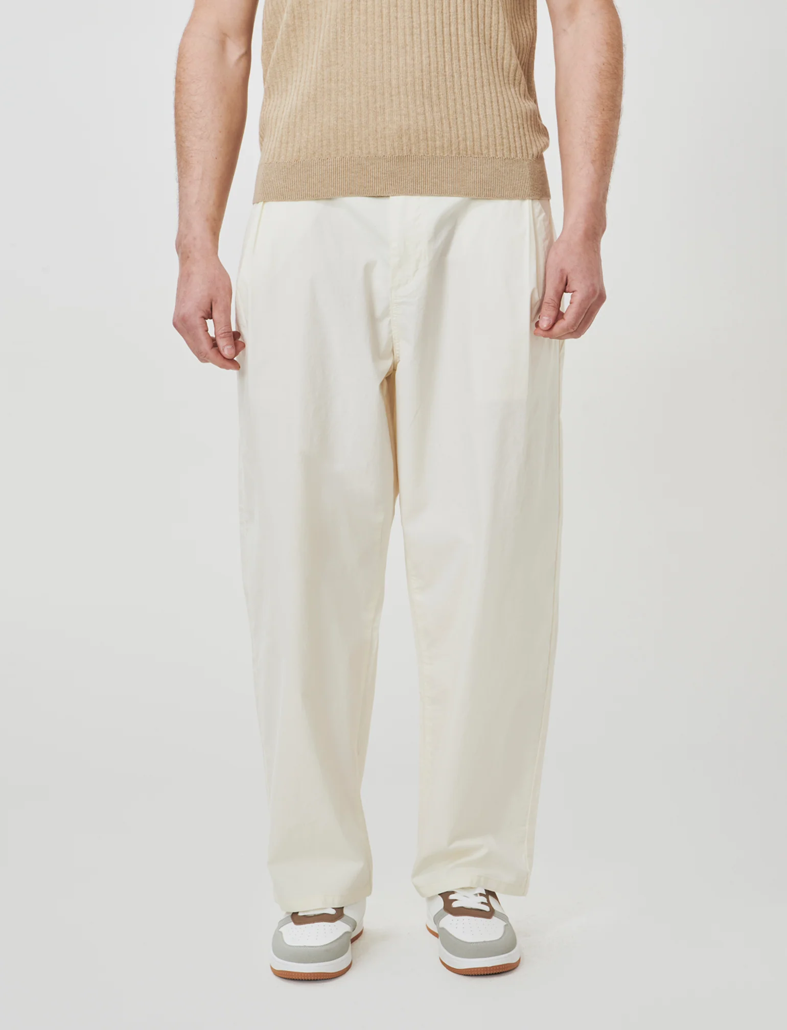 Pantaloni Chino Wide Leg in Popelin - Beige ecru - Image 4
