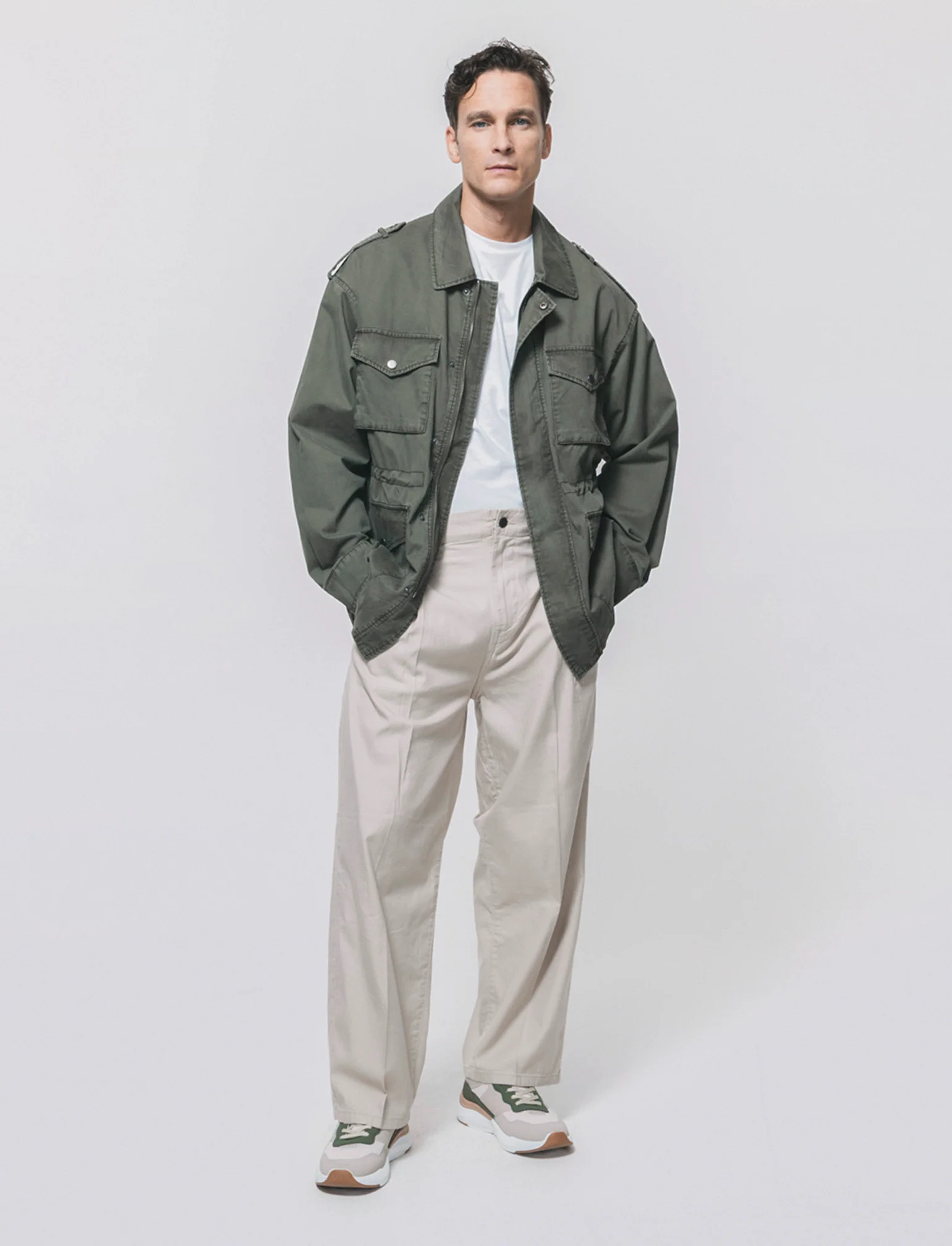 Pantaloni Chino Wide Leg in Twill - Sabbia - Image 3