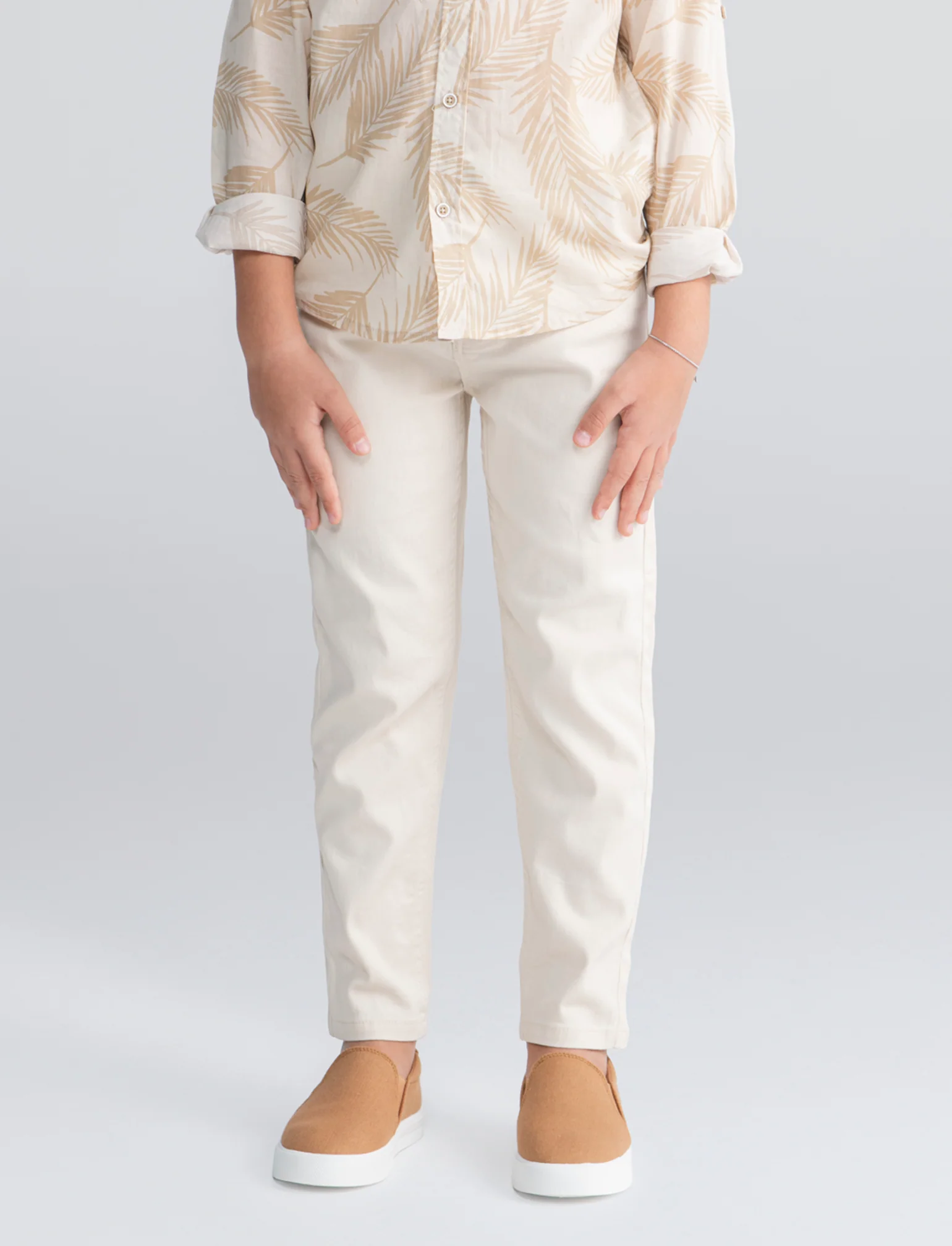 Pantaloni Cinque Tasche in Cotone Elastico - Beige - Image 3