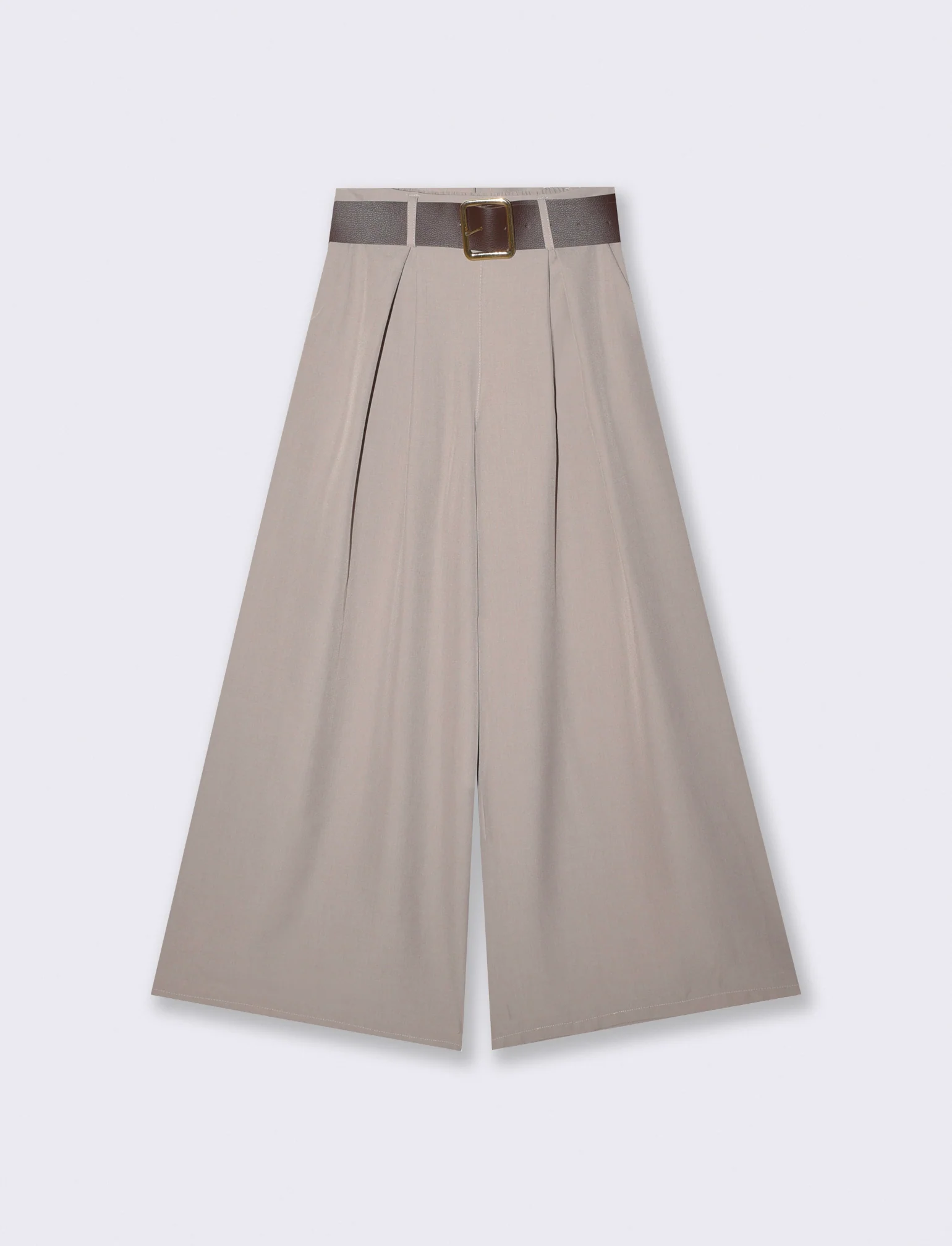 Pantaloni con pieghe e cintura - Grigio fango