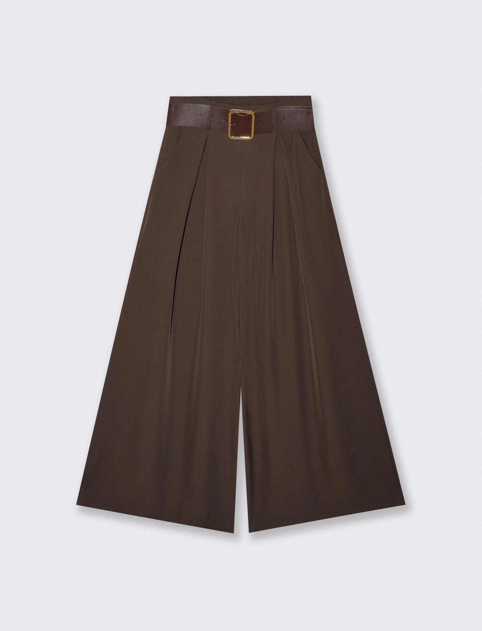 Pantaloni con pieghe e cintura - Moro