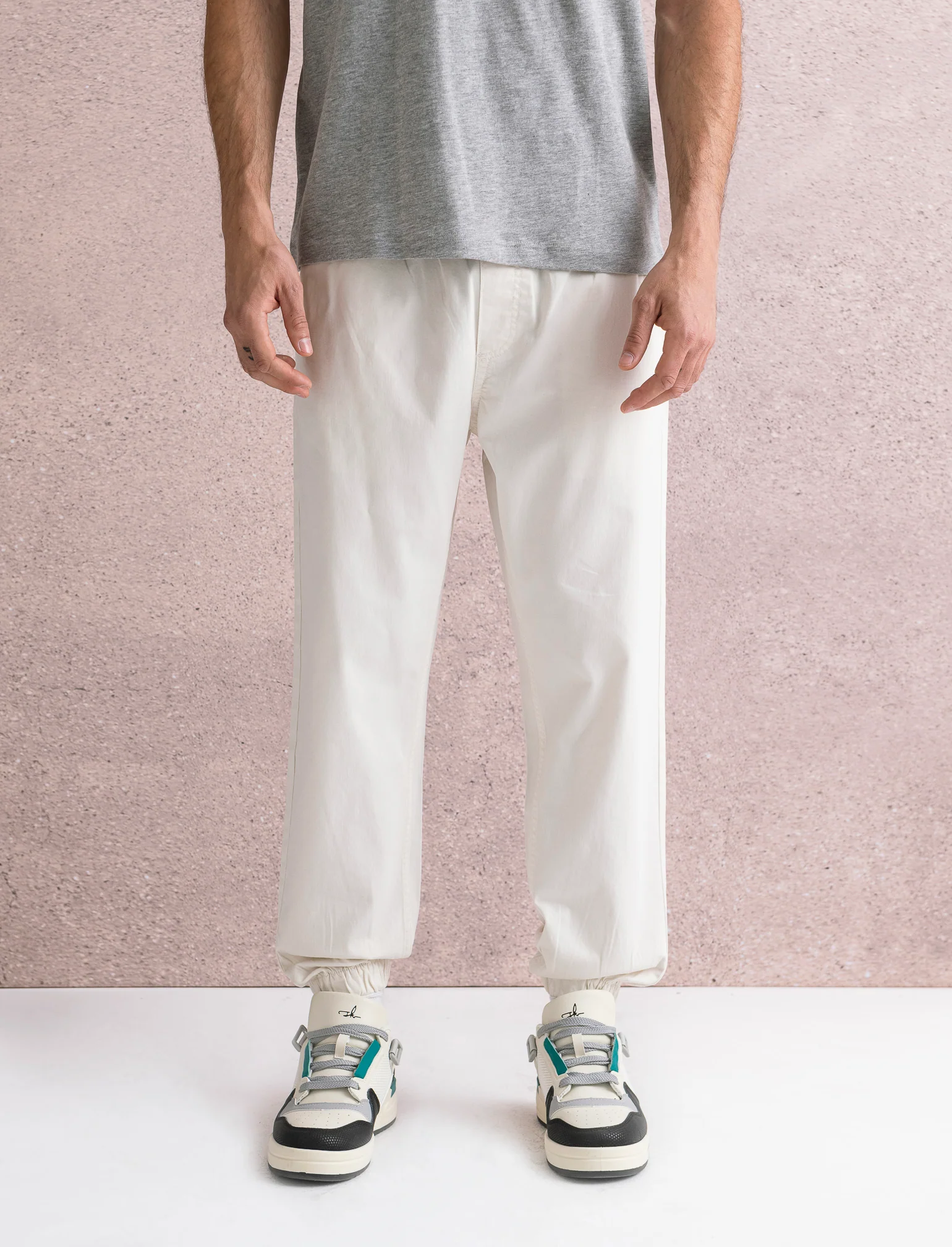 PANTALONI CON VITA JOGGER - Bianco sporco - Image 4