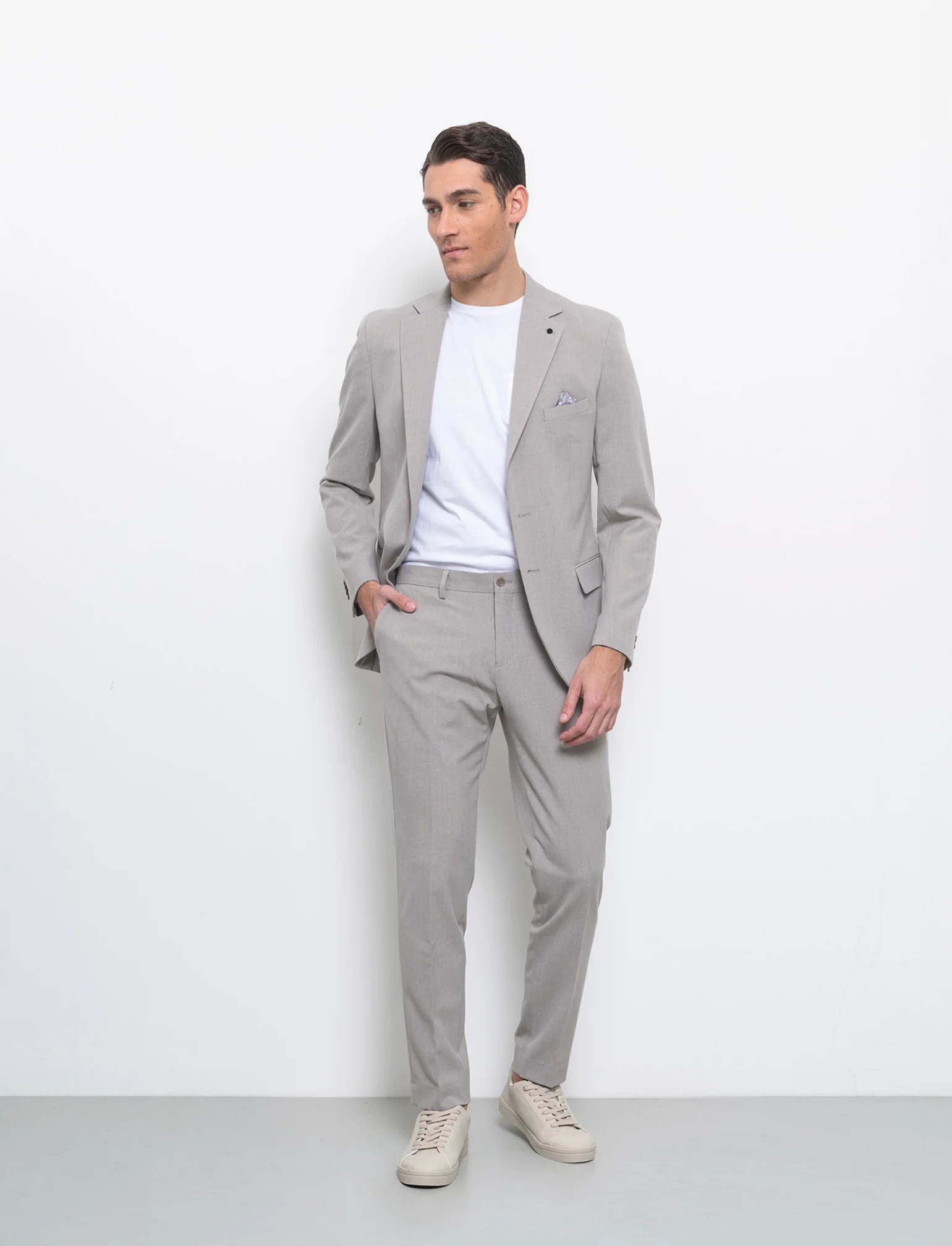 Pantaloni da completo effetto fil a fil da uomo - Grigio tortora - Image 3