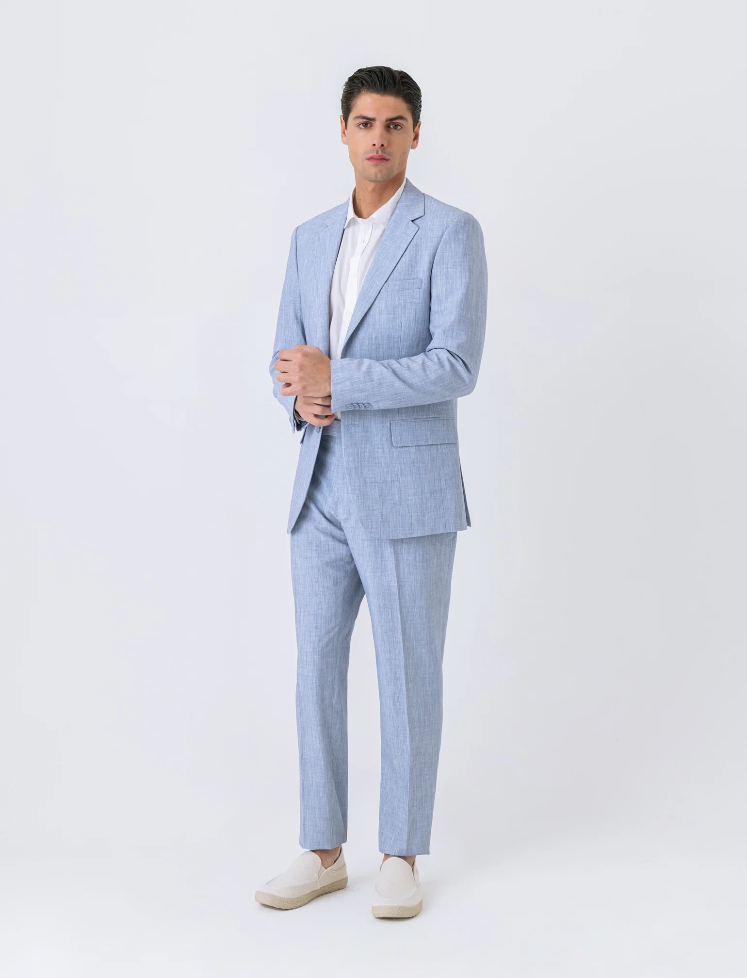 Pantaloni da completo effetto lino da uomo - Blu - Image 3