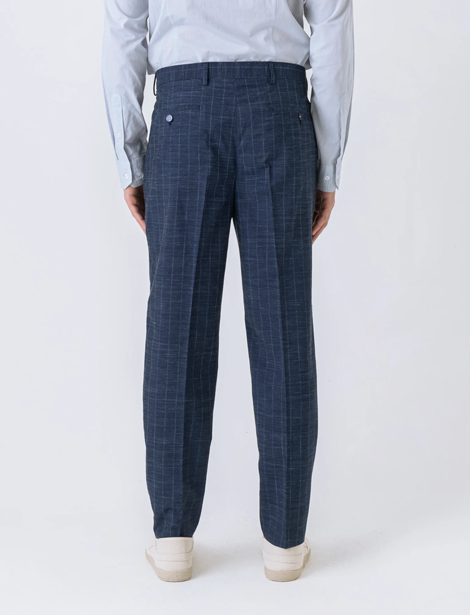 Pantaloni da completo gessato effetto slub da uomo - Blu melange - Image 2