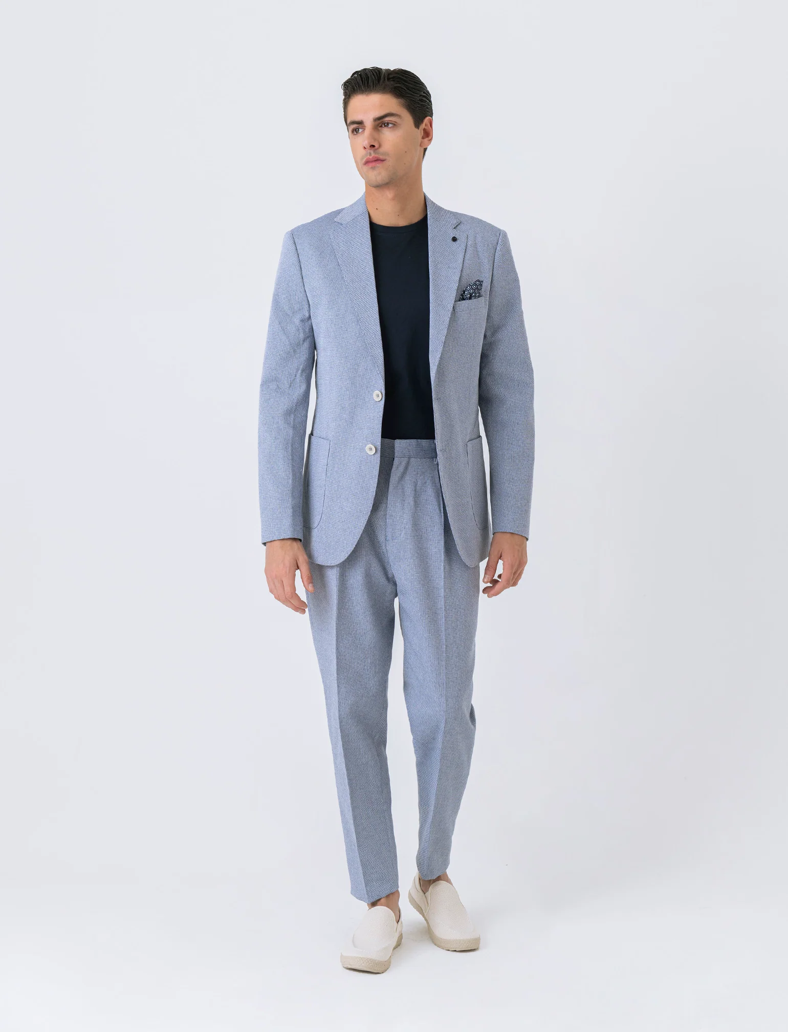 Pantaloni da completo struttura oxford da uomo - Celeste - Image 3