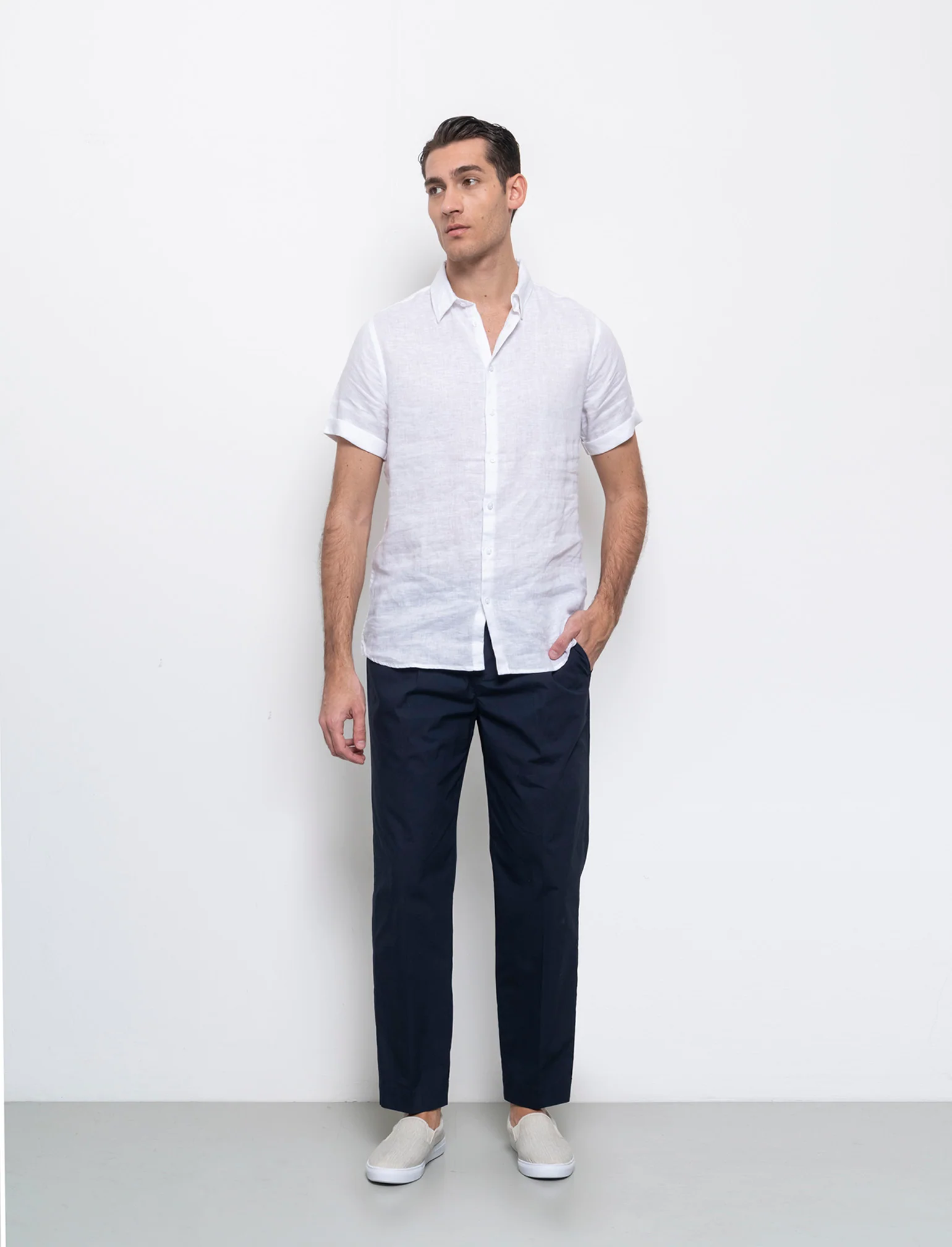 Pantaloni da completo tessuto effetto lino da uomo - Grigio - Image 3