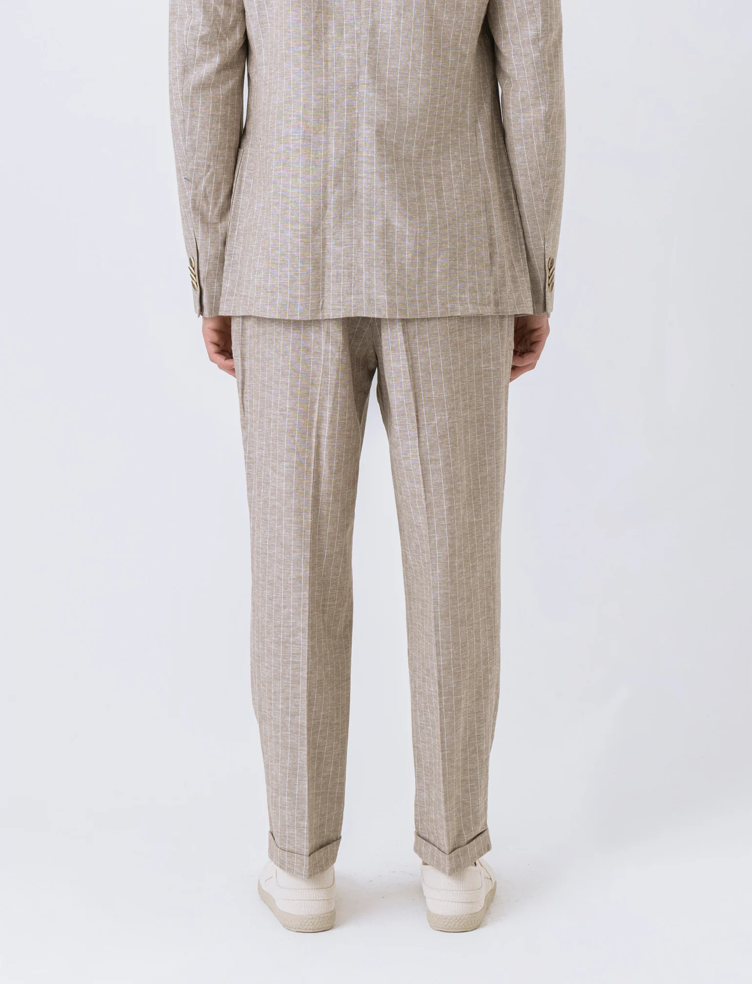 Pantaloni da completo tessuto linen blend da uomo - Beige - Image 2