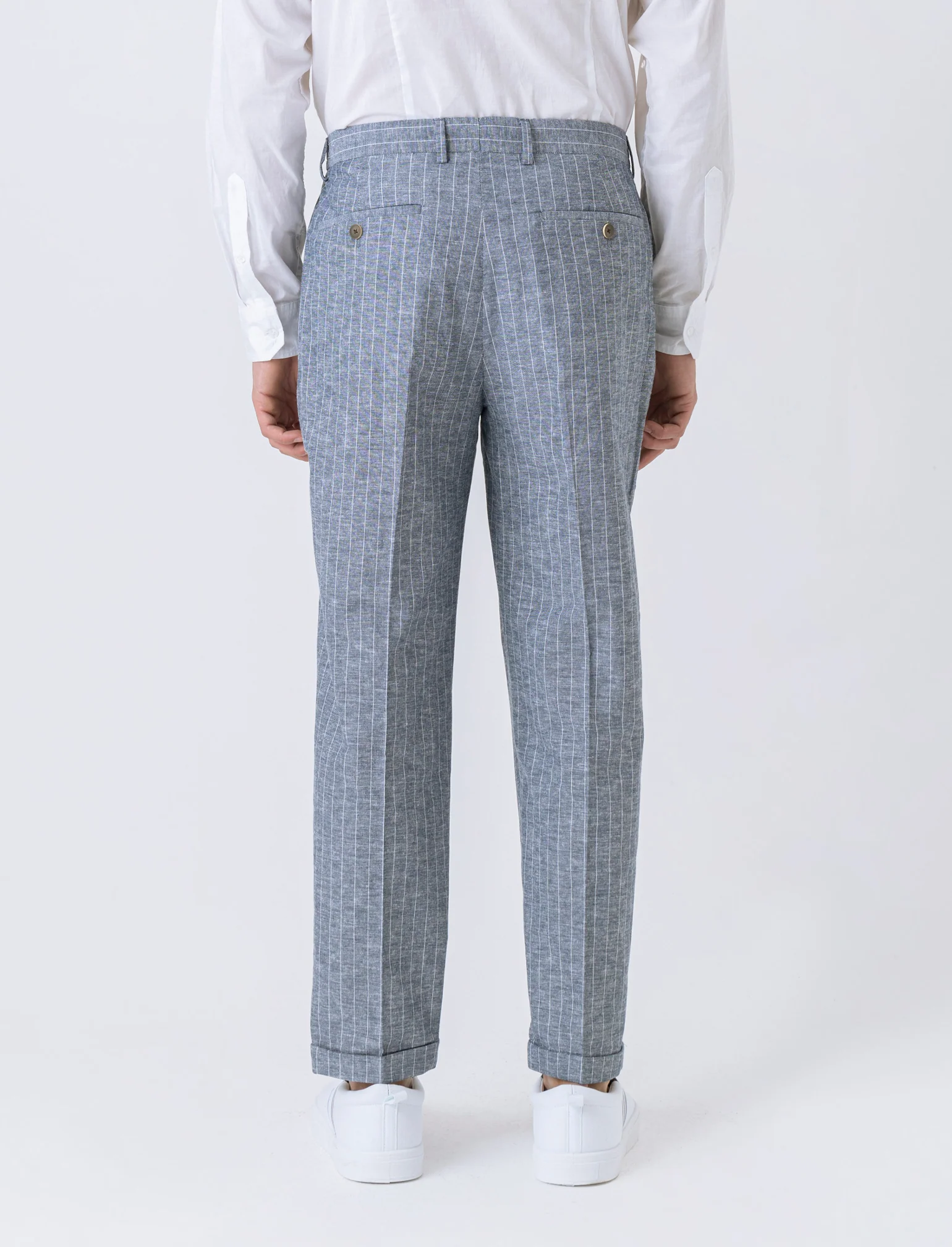 Pantaloni da completo tessuto linen blend da uomo - Blu - Image 2