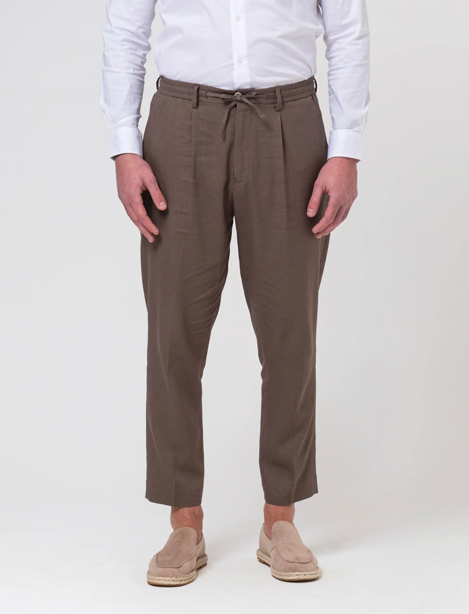 Pantaloni da completo tessuto linen blend da uomo - Grigio fango