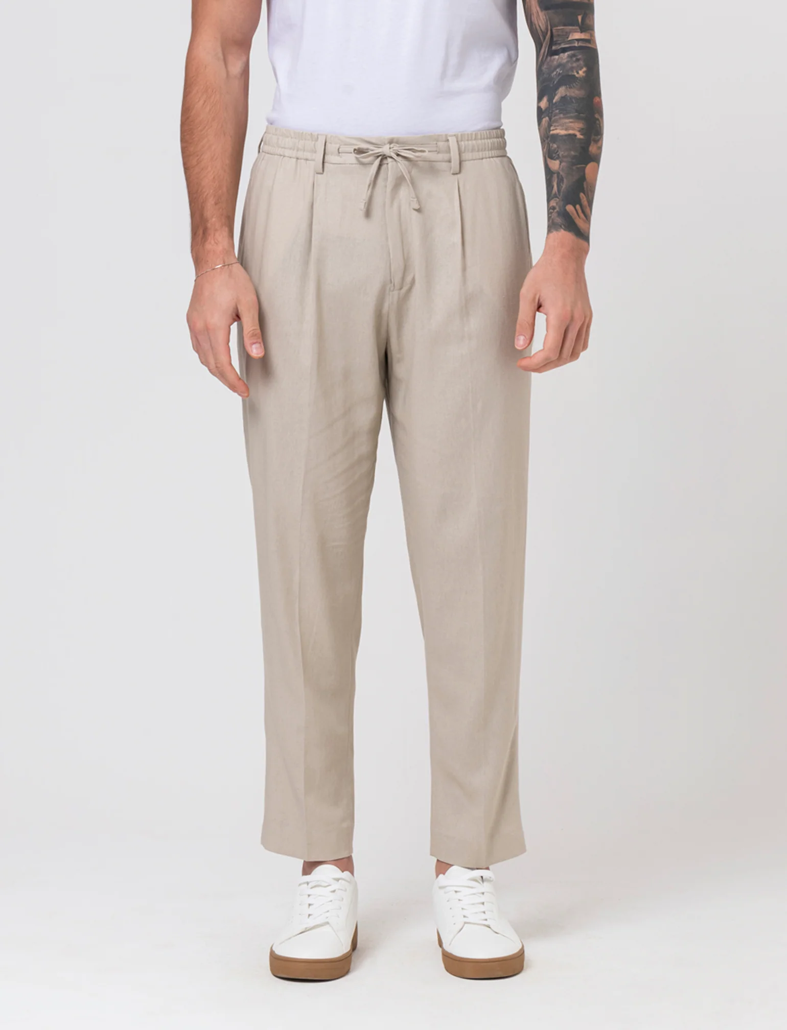 Pantaloni da completo tessuto linen blend da uomo - Sabbia