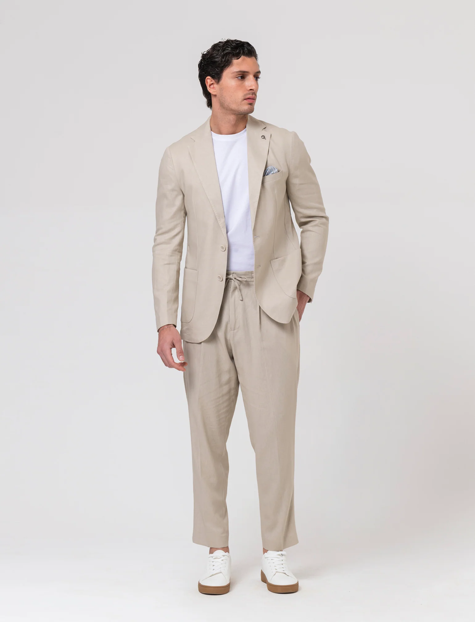 Pantaloni da completo tessuto linen blend da uomo - Sabbia - Image 3