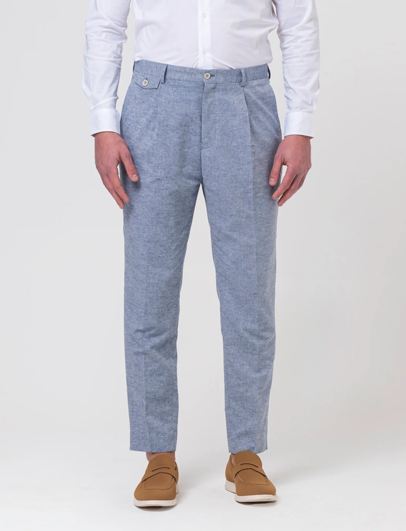 Pantaloni da completo tessuto misto lino da uomo - Blu