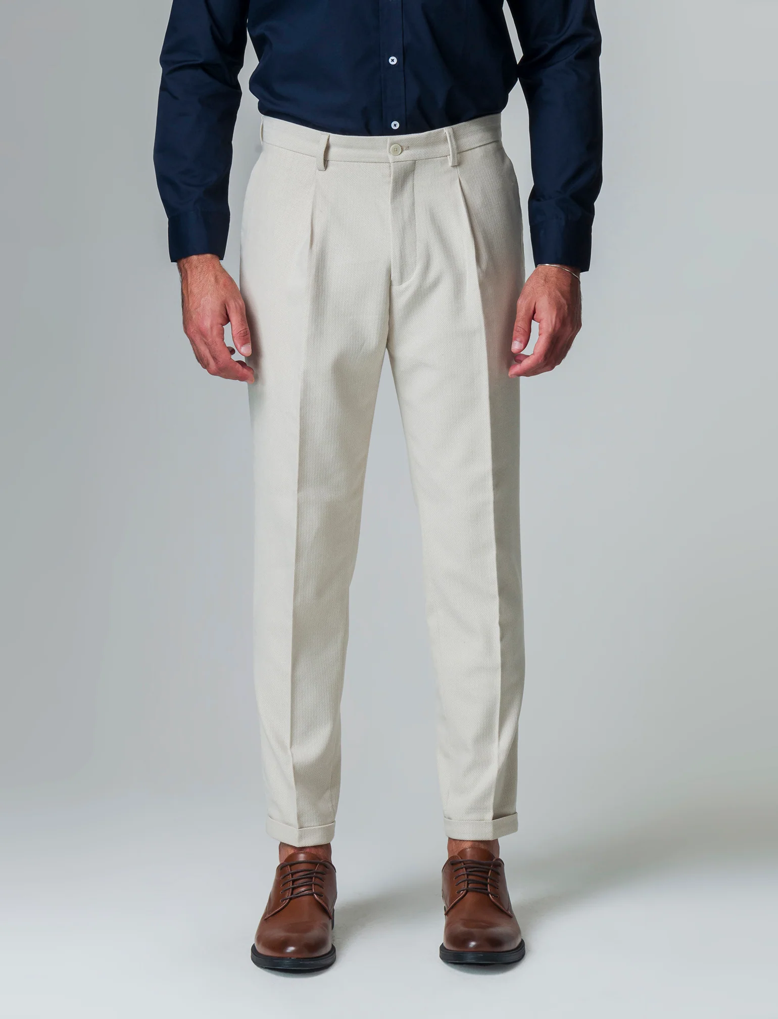 Pantaloni da completo tessuto strutturato da uomo - Beige